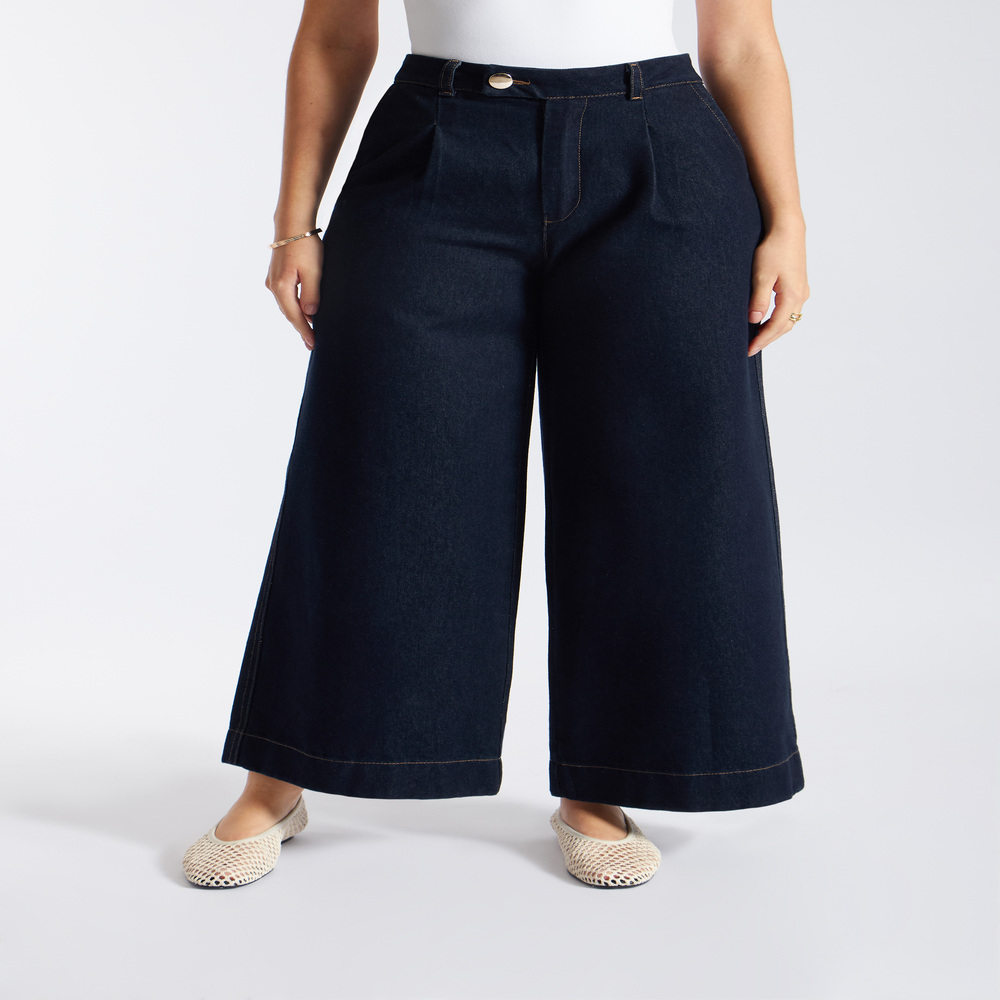 PANTALÓN DENIM ANCHO PINZAS - 1