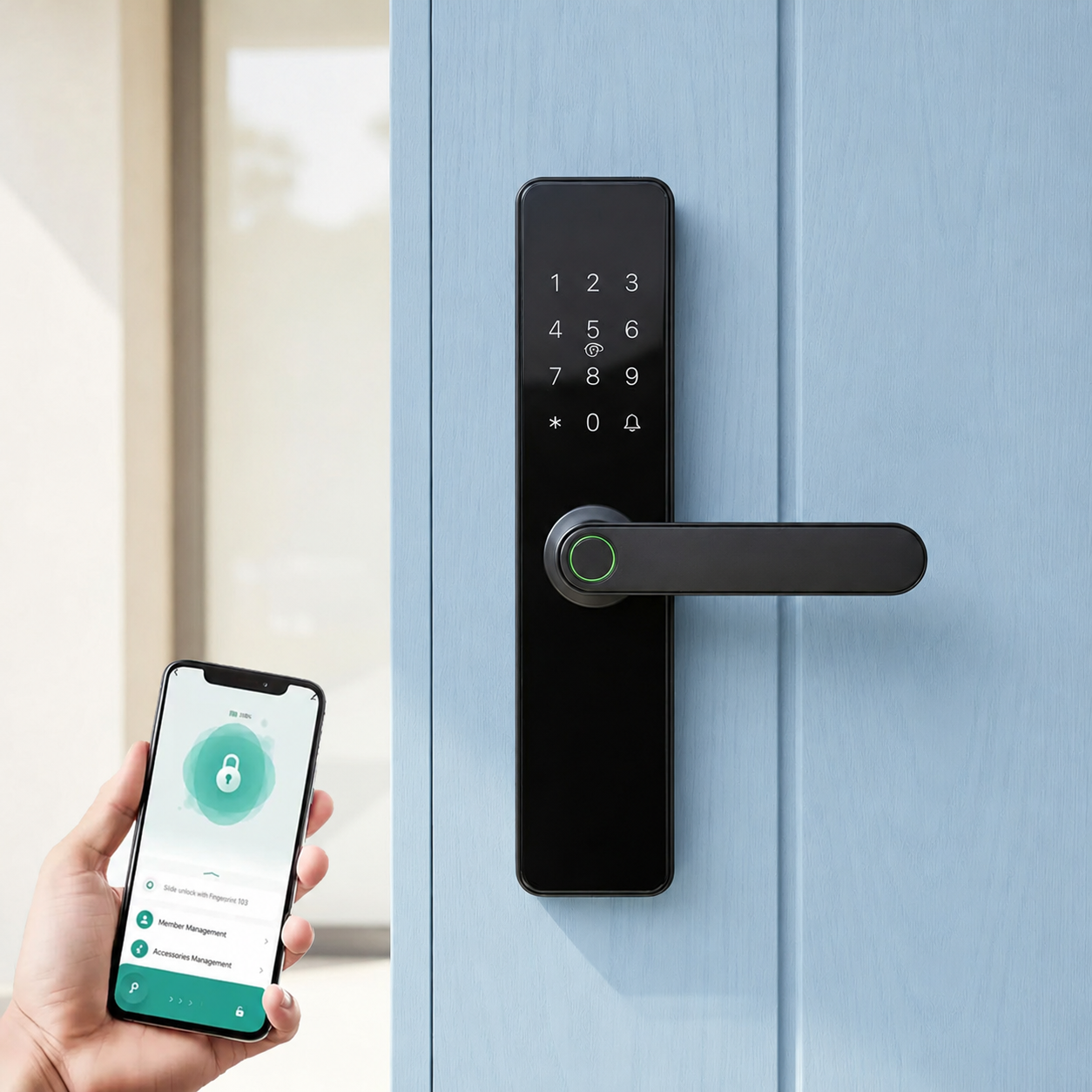 CERRADURA INTELIGENTE WIFI TUYA CON HUELLA DIGITAL,
CÓDIGO Y TARJETA CRISTAL TEMPLADO - 1