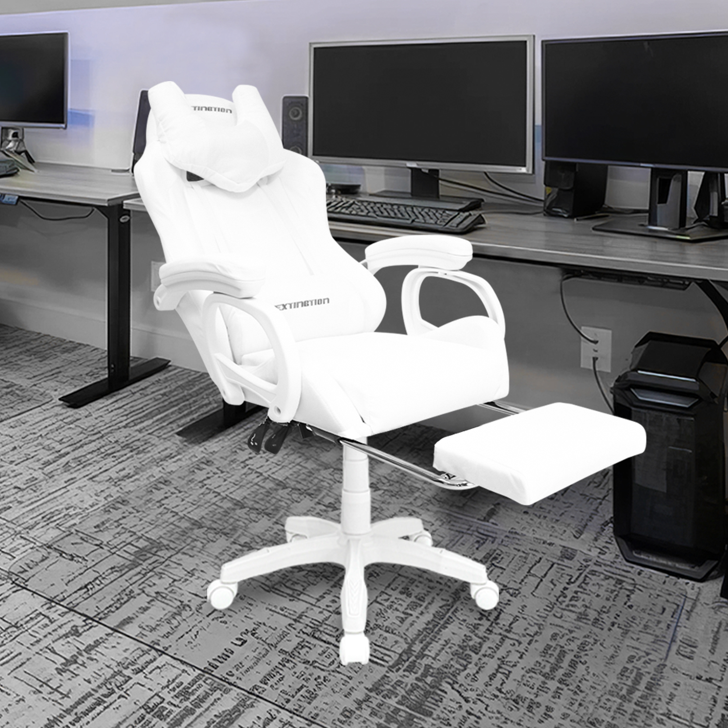 Silla Gamer Extingtion Sapp Gamuza-Cuerina Color Blanco - 7