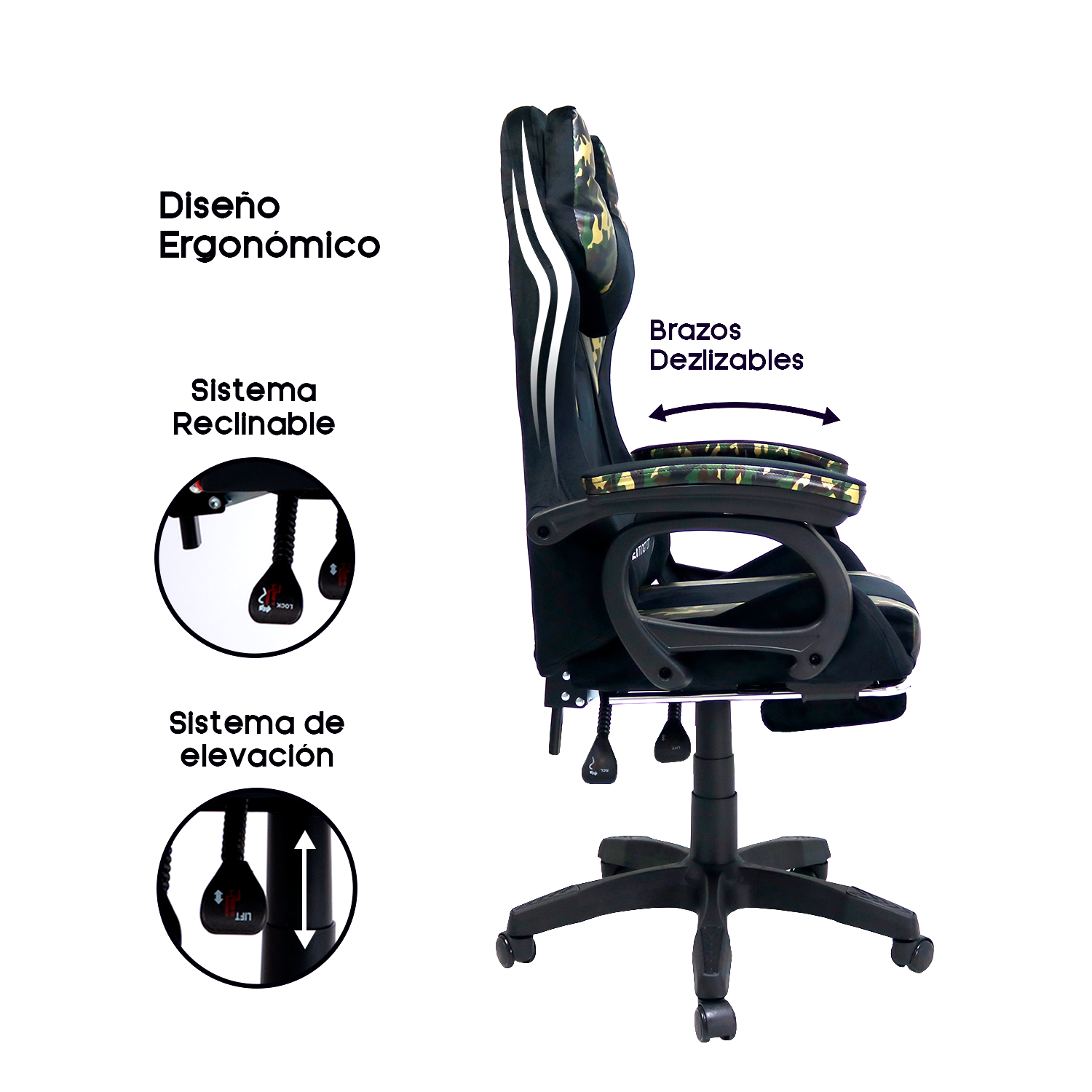 Silla Gamer Extingtion Sapp Gamuza-Cuerina Color Camuflaje - 3