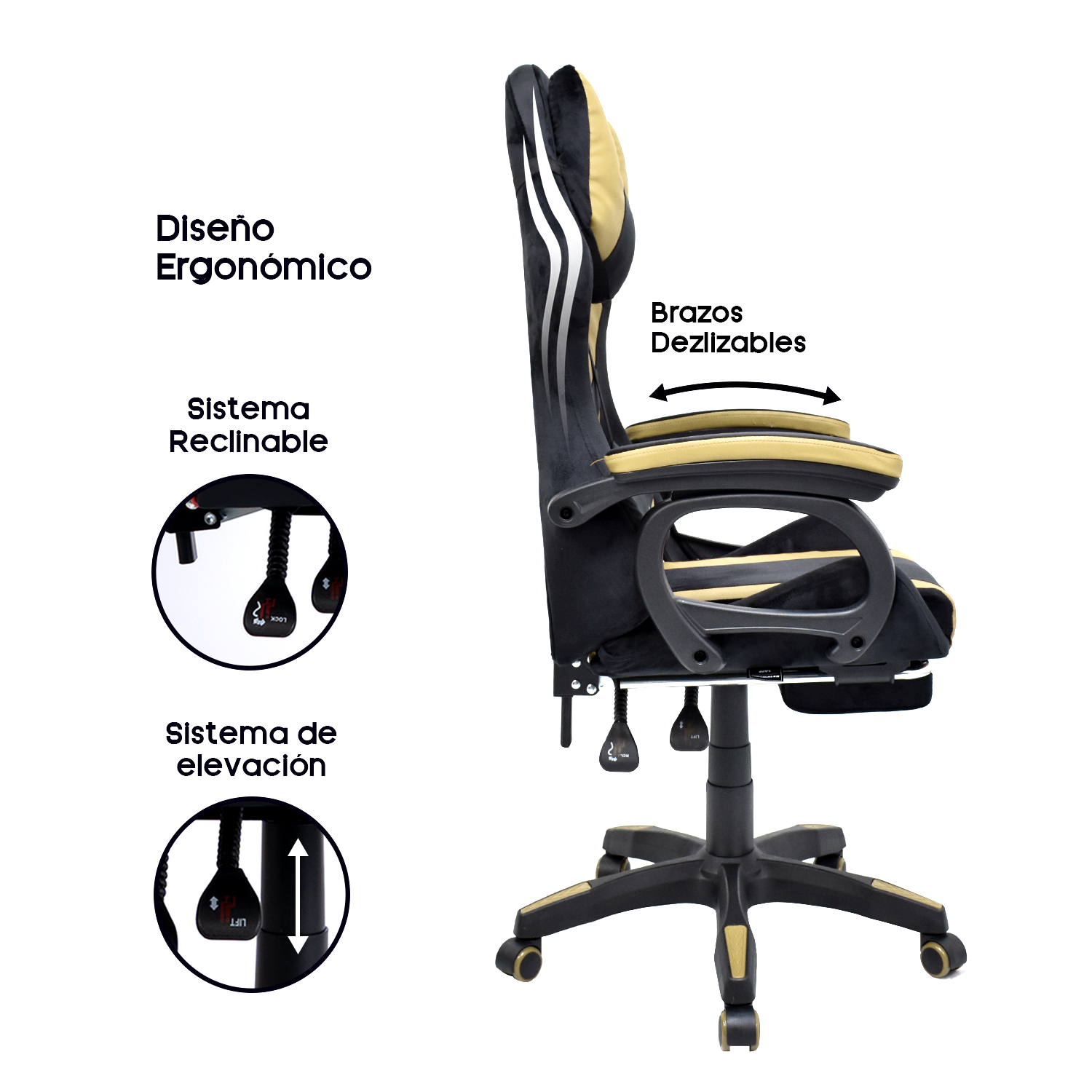Silla Gamer Extingtion Sapp Gamuza-Cuerina Color Dorado - 3