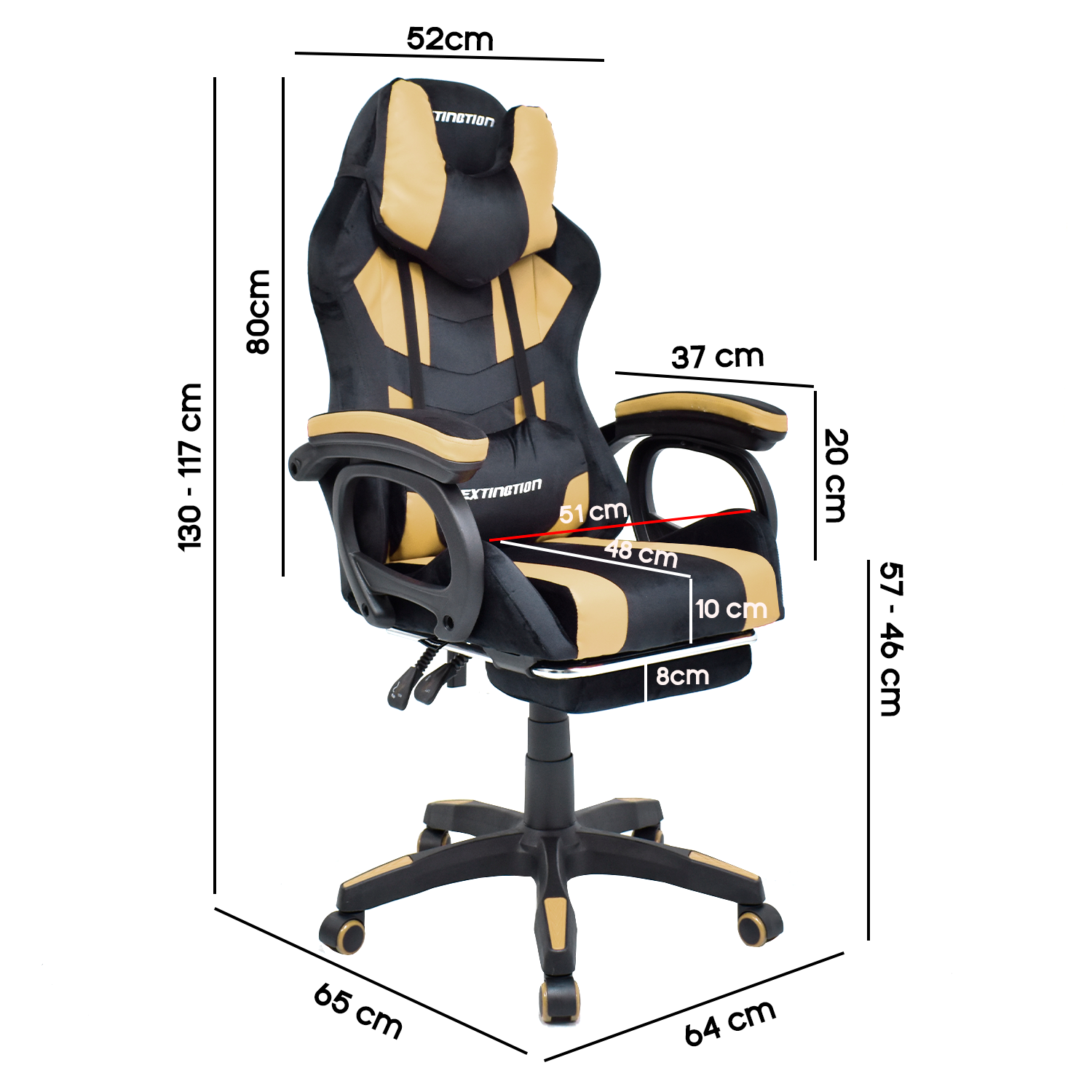 Silla Gamer Extingtion Sapp Gamuza-Cuerina Color Dorado - 6