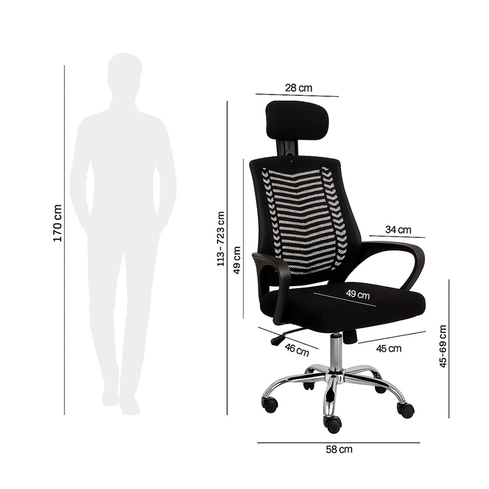 SILLA DE OFICINA ERGONÓMICA ATP VIGGO NEGRO CON CABECERA REGULABLE - 7