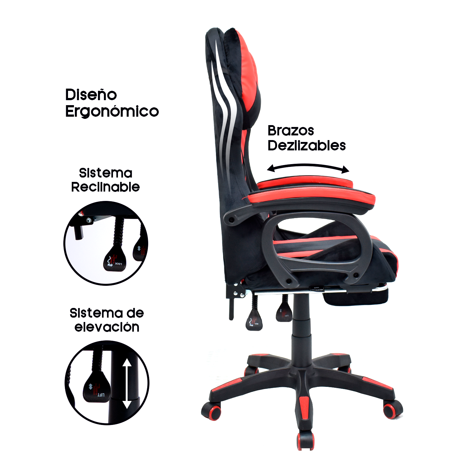 Silla Gamer Extingtion Sapp Gamuza-Cuerina Color Rojo - 3