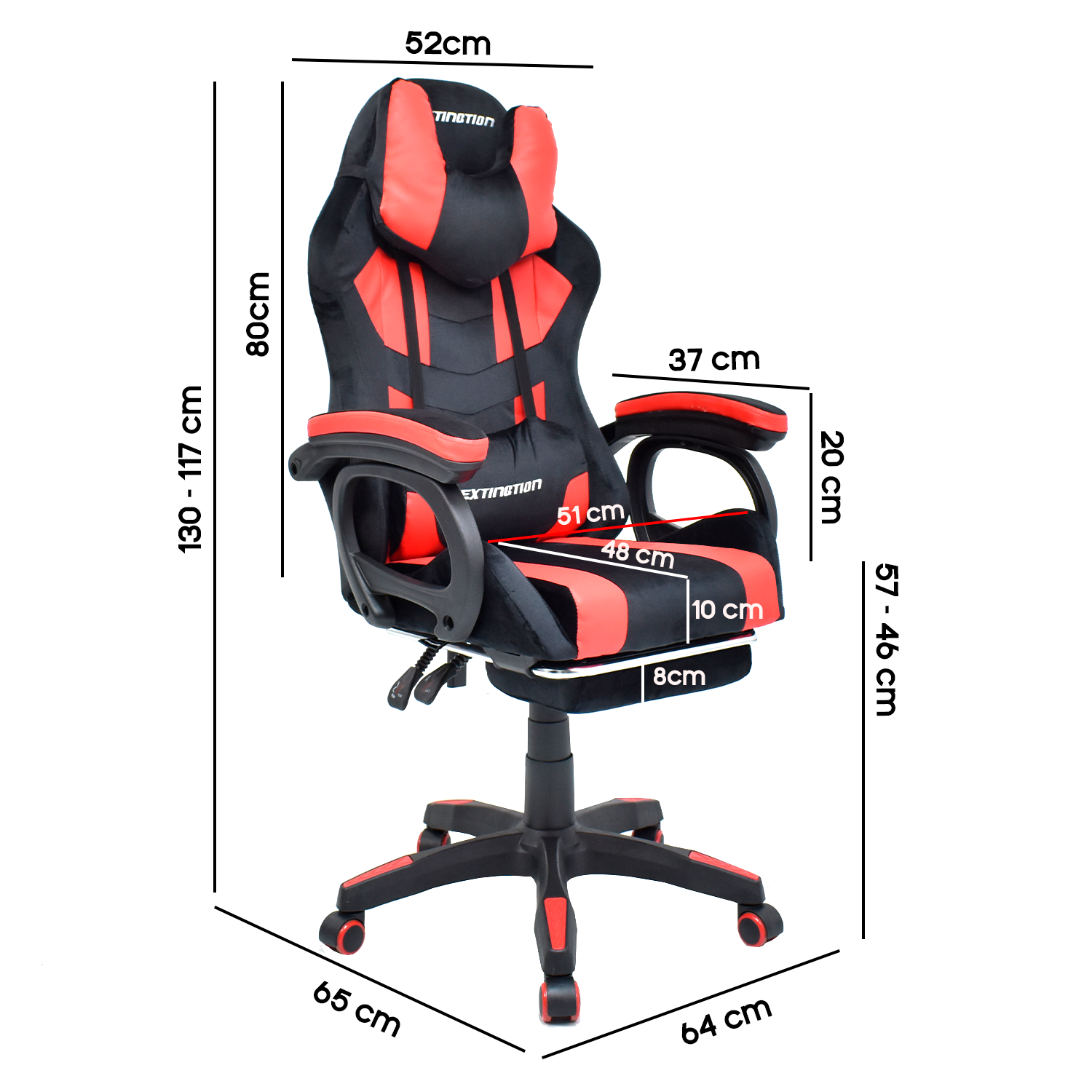 Silla Gamer Extingtion Sapp Gamuza-Cuerina Color Rojo - 6