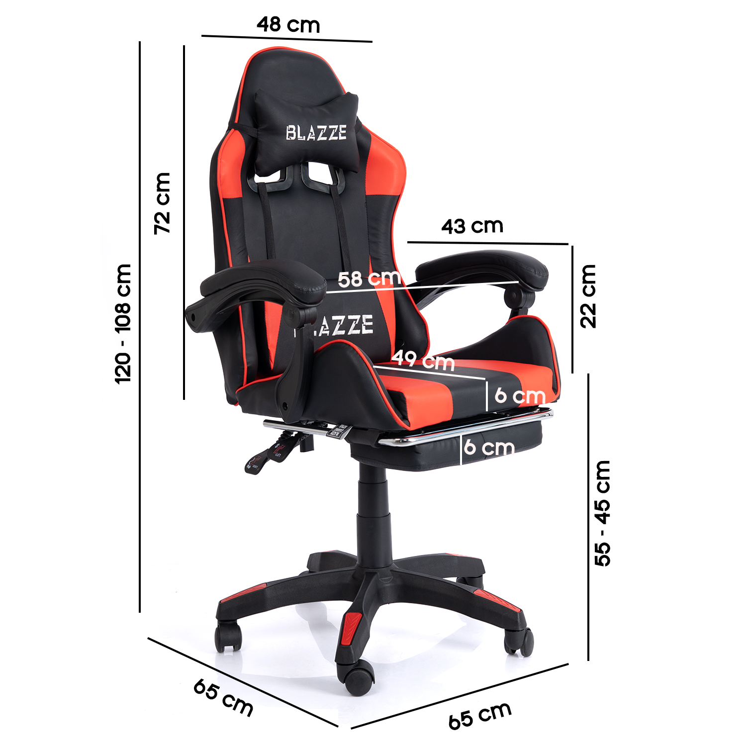 SILLA GAMER ERGONÓMICA BLAZZE LOOT - ROJO - 5