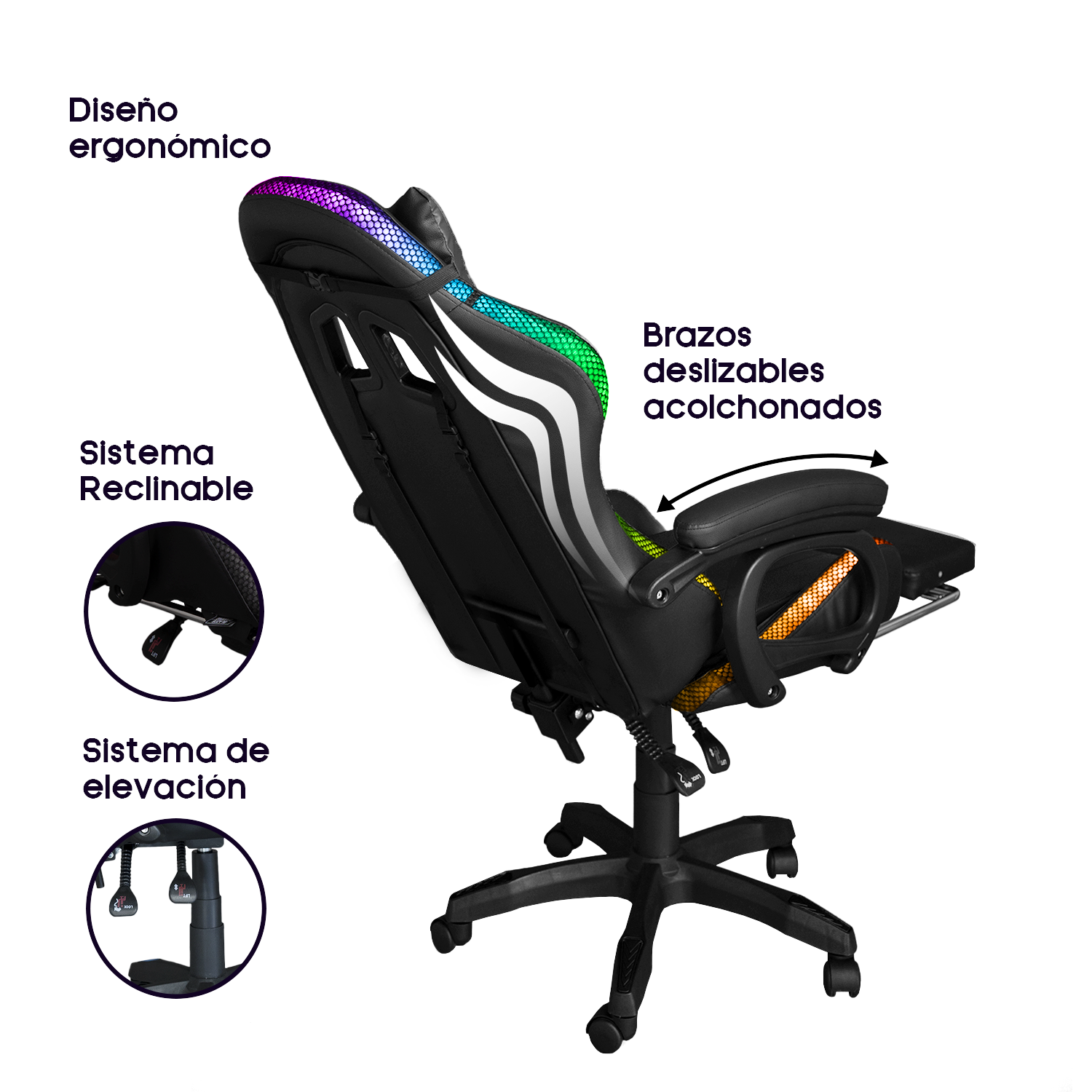 SILLA GAMER ERGONÓMICA BUFF RGB NEGRO - 2