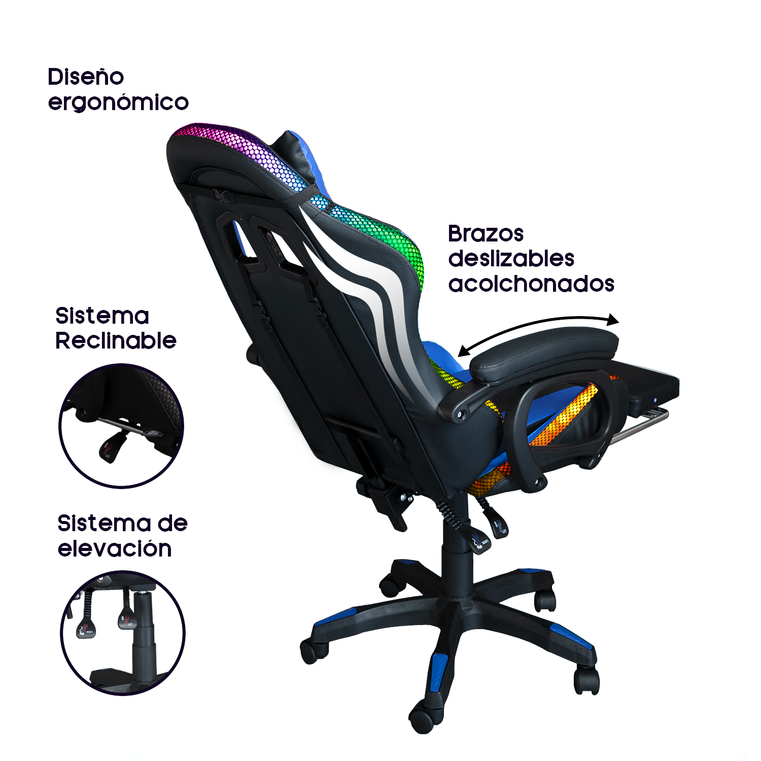 SILLA GAMER ERGONÓMICA BUFF RGB AZUL - 2