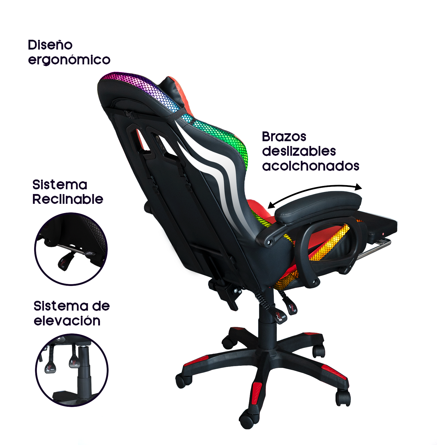 SILLA GAMER ERGONÓMICA BUFF RGB ROJO - 2