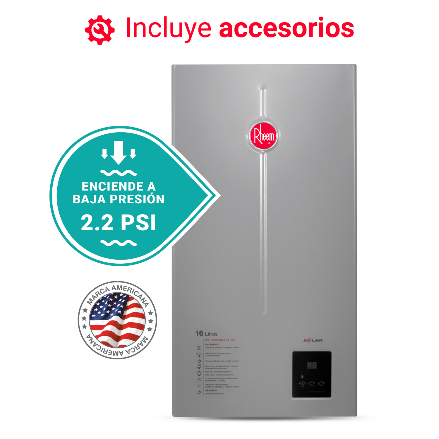 TERMA A GAS 16 L RHEEM GLP TIRO NATURAL | Gris - 4