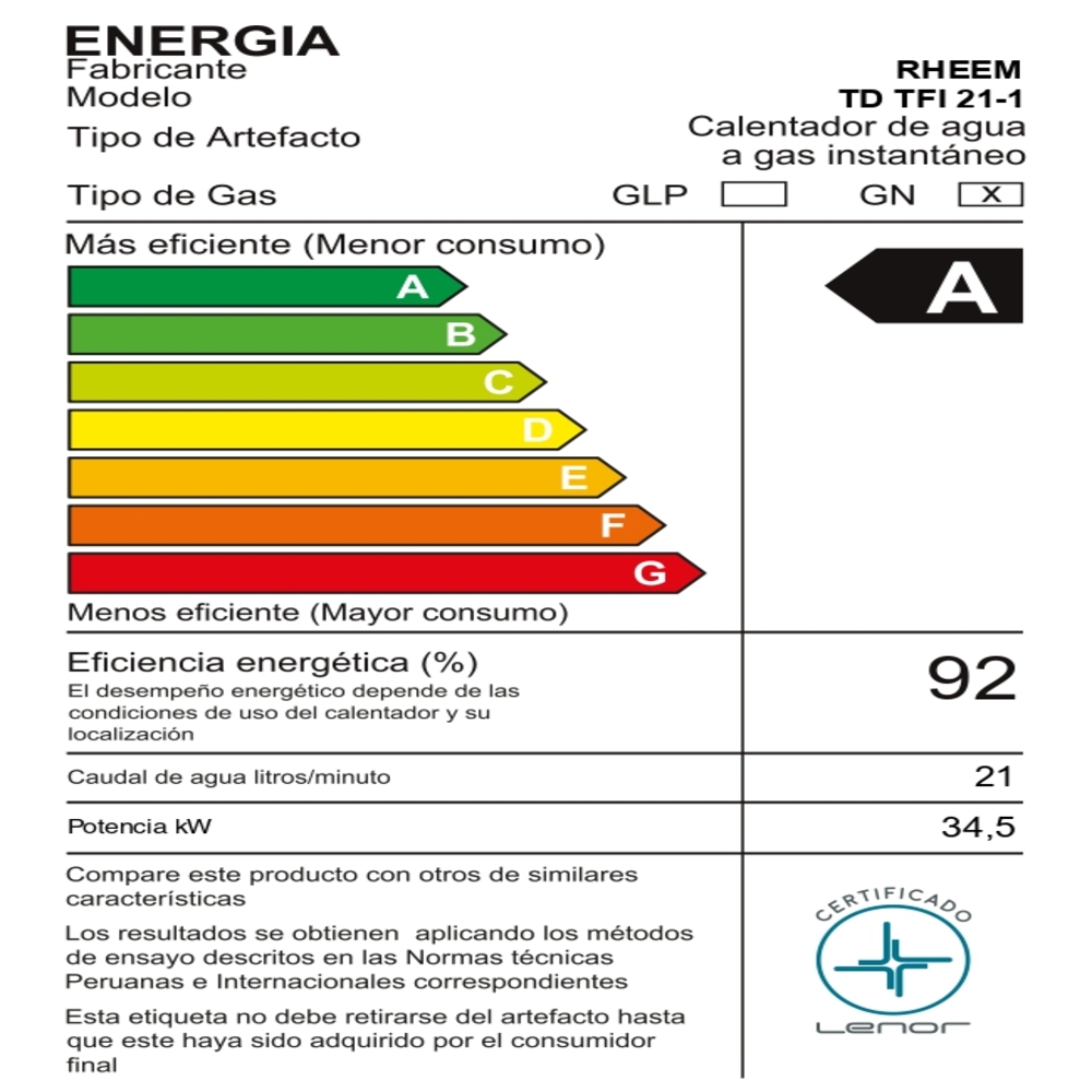 TERMA A GAS 21 L GAS NATURAL RHEEM TIRO FORZADO - 6