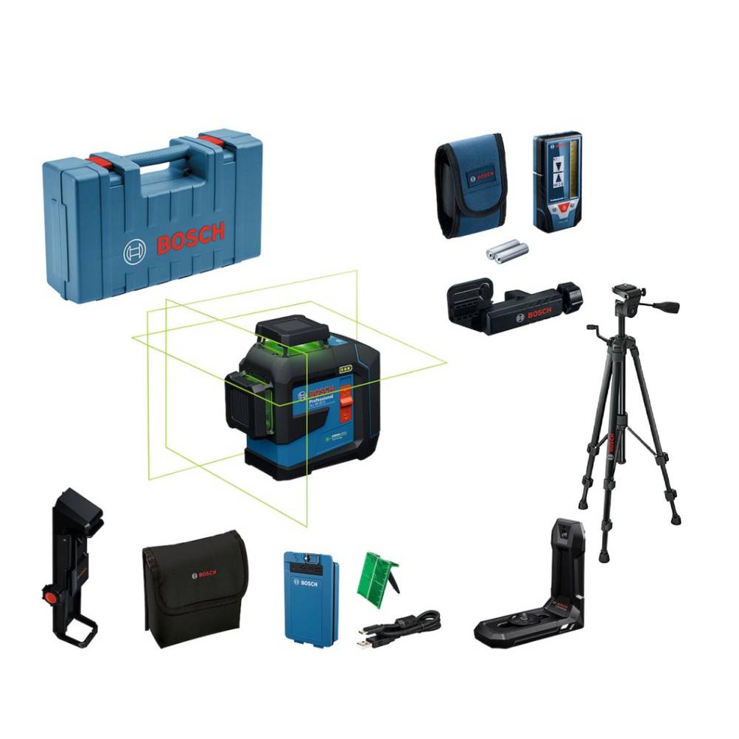 NIVEL LÁSER 360° 3 LÍNEAS VERDE 80 M 1 BAT Y RECEPTOR GLL 80-33 G + TRÍPODE PARA NIVEL ALTURA BT 150 - 1