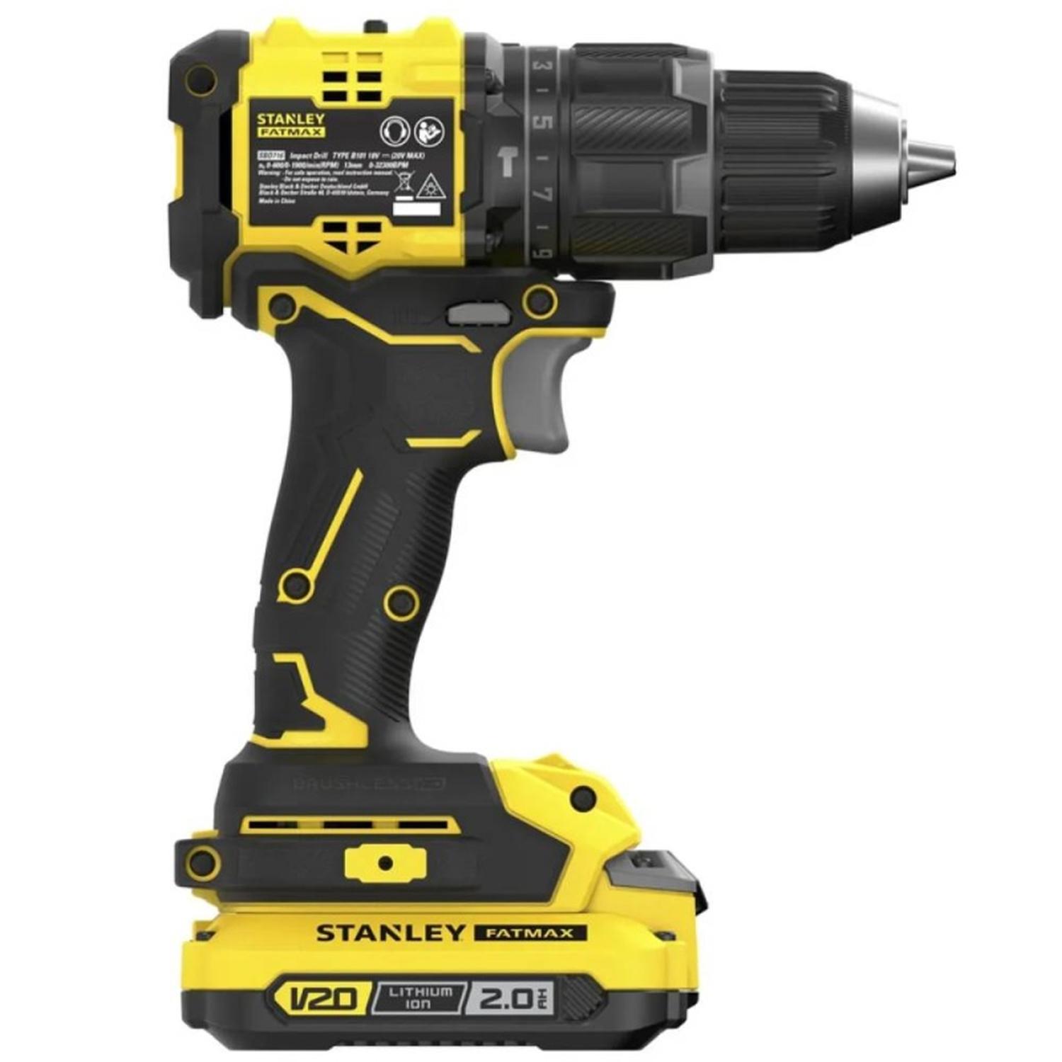 TALADRO PERCUTOR 1/2' 20V BRUSHLESS INC 2BAT Y CARG SBD716D2T + SET DE PIEZAS X 100 PZ STANLEY STA72 - 2