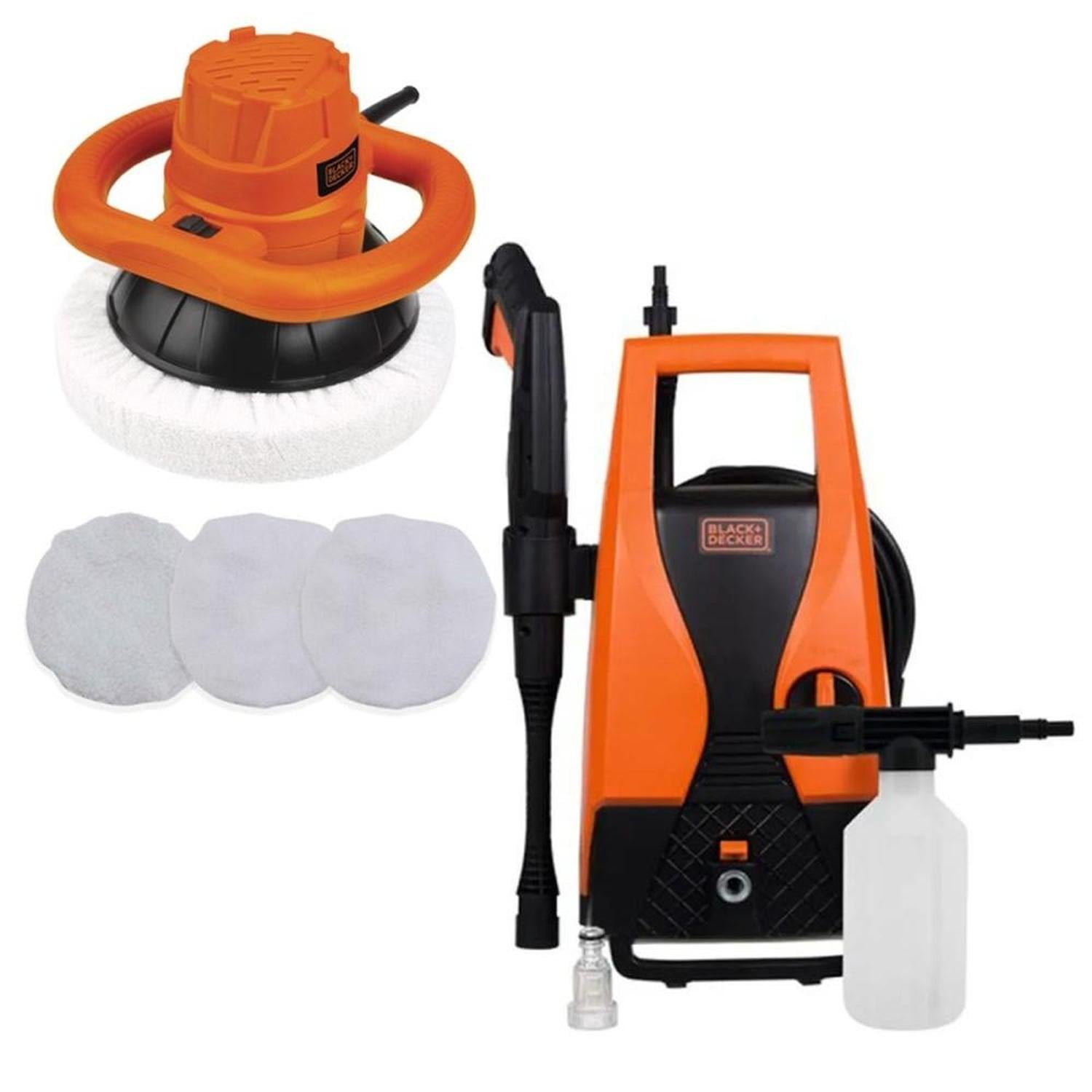 PULIDORA ORBITAL 10' 120W + 3 BONETES + HIDROLAVADORA DE ALTA PRESIÓN 1400W BLACK + DECKER PW1450TD- - 1