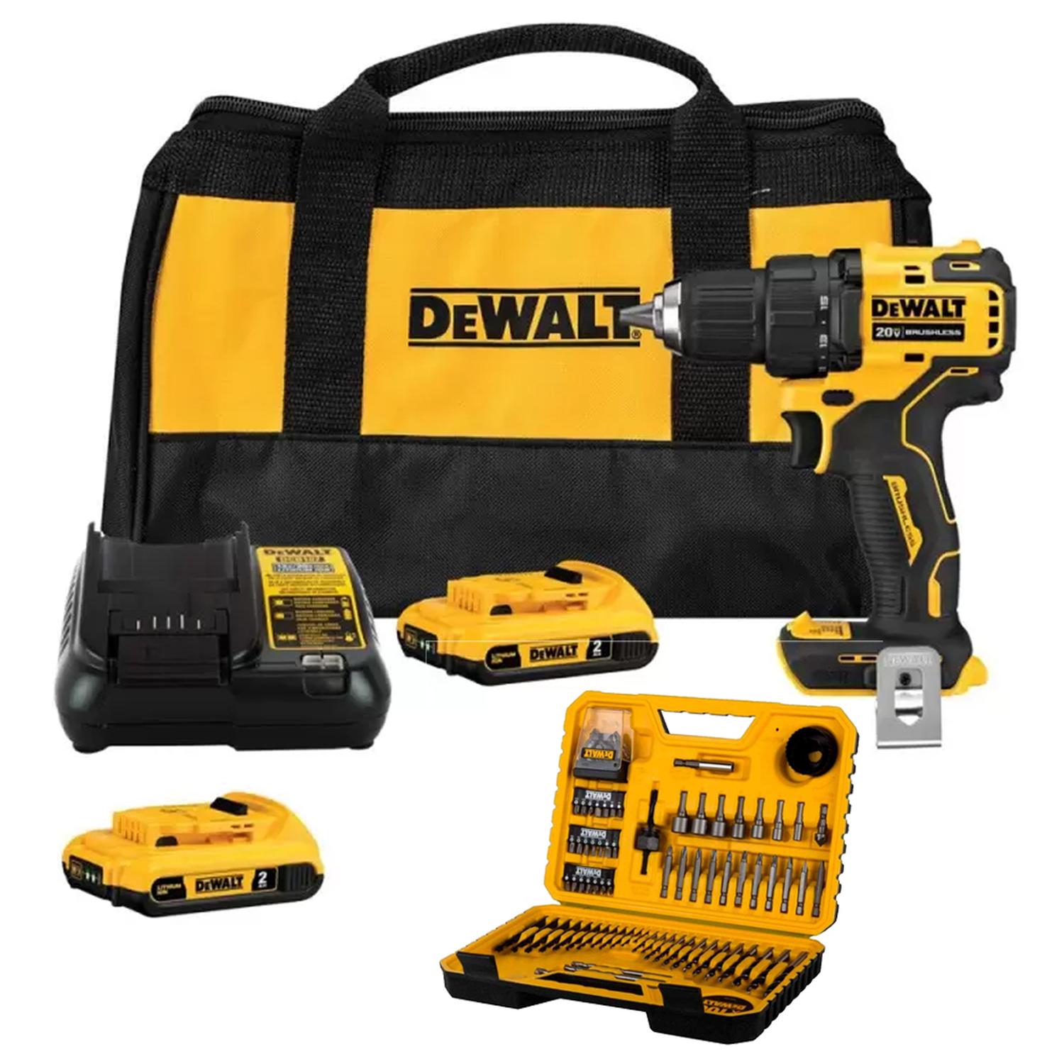 TALADRO ATORNILLADOR 1/2' 20V XR 2 BAT + SET DE ATORNILLADORES 100 PZ DEWALT DCD708D2-K10 - 1