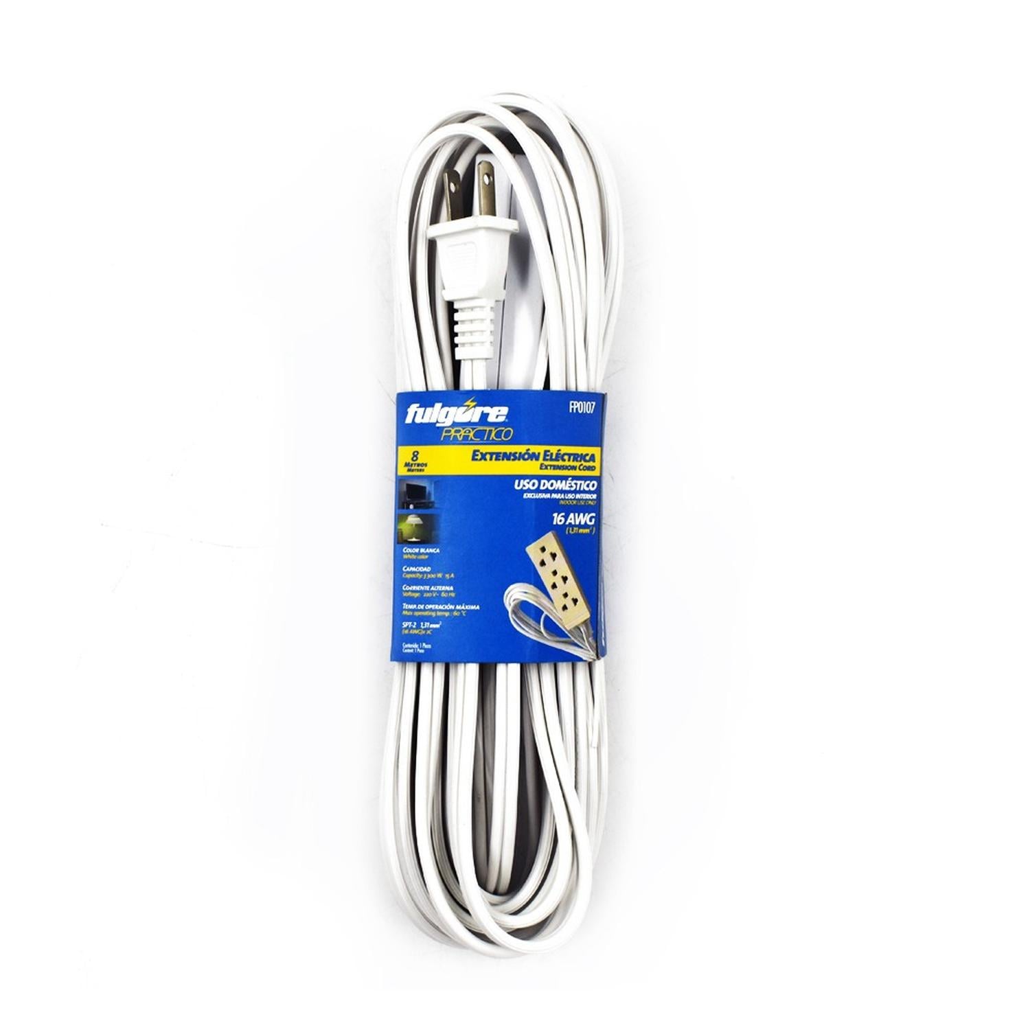 EXTENSIÓN DOMÉSTICA BLANCA 8MTS CALIBRE 2X16 FP0107 FULGORE - 1