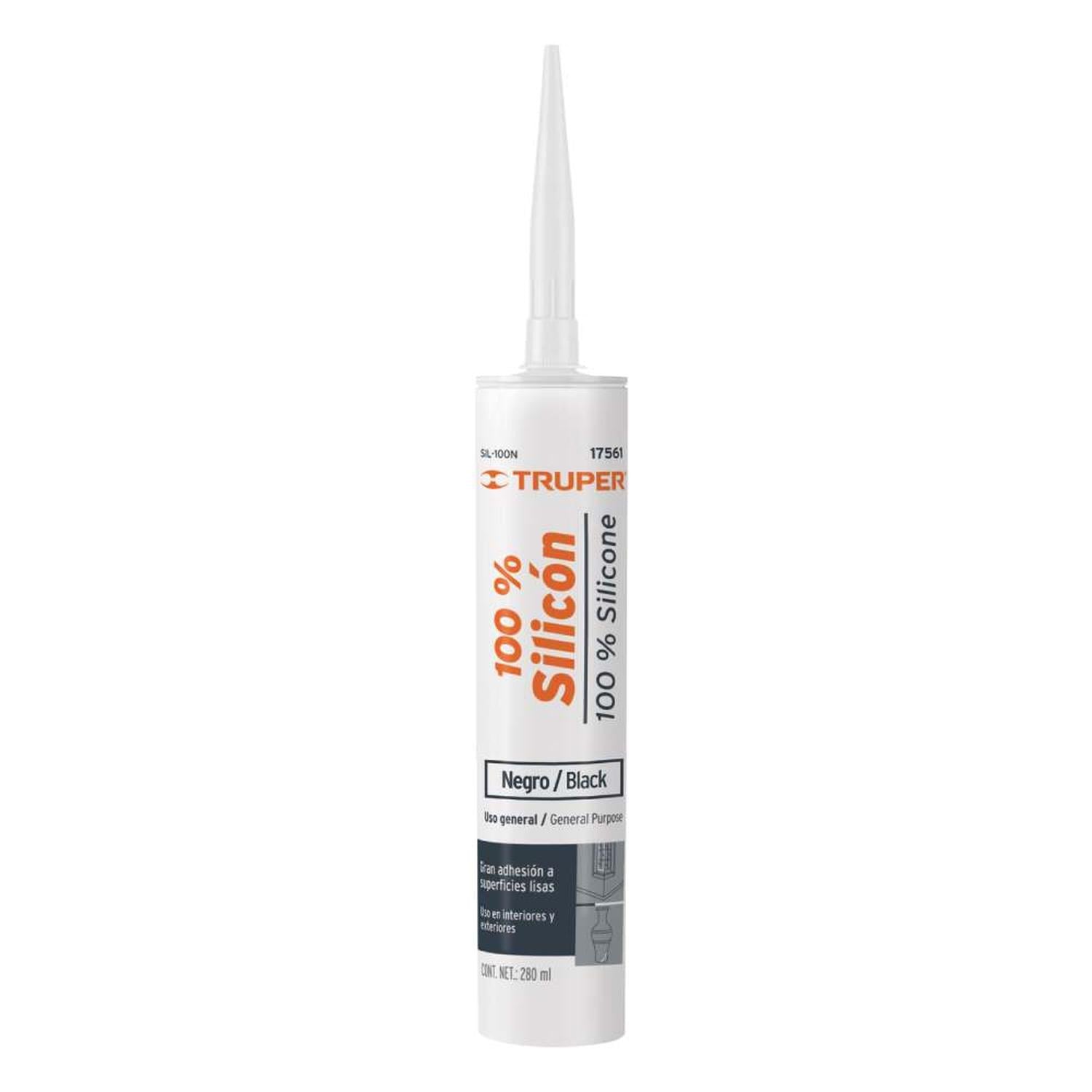 SILICONA NEGRO 280ML PARA VIDRIO, HIERRO Y MADERA TRUPER 17561 - 1
