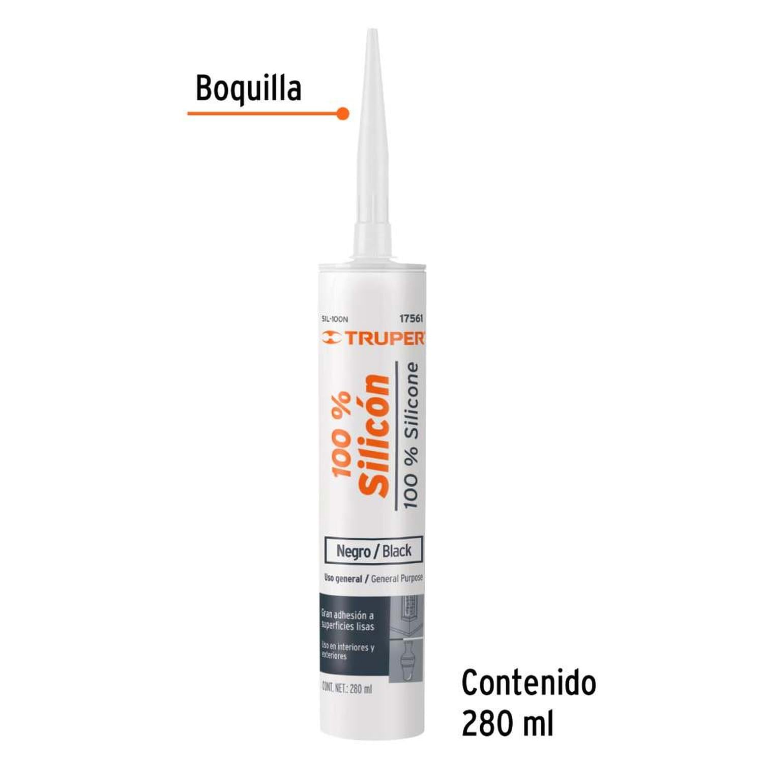 SILICONA NEGRO 280ML PARA VIDRIO, HIERRO Y MADERA TRUPER 17561 - 2