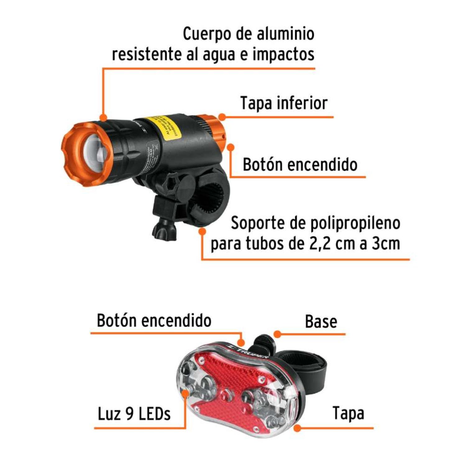 SET LUCES LED BICICLETA 9 LEDS 100 LM 2 PIEZAS TRUPER 16798 - 2