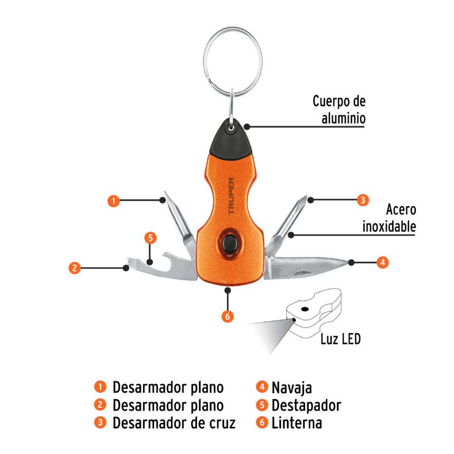 LLAVERO MULTIHERRAMIENTA 6 FUNCIONES CON LUZ LED TRUPER 13336 - 2