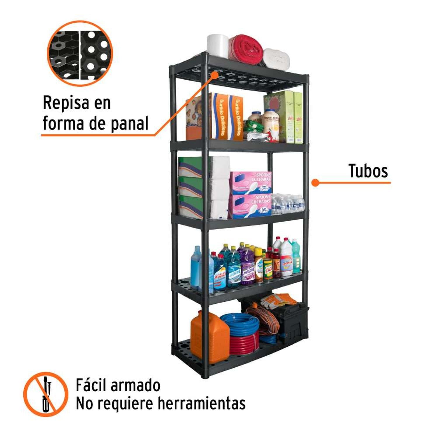 ESTANTE PLASTICO PESADO 5 NIVELES TRUPER 19943 COLOR NEGRO - 2