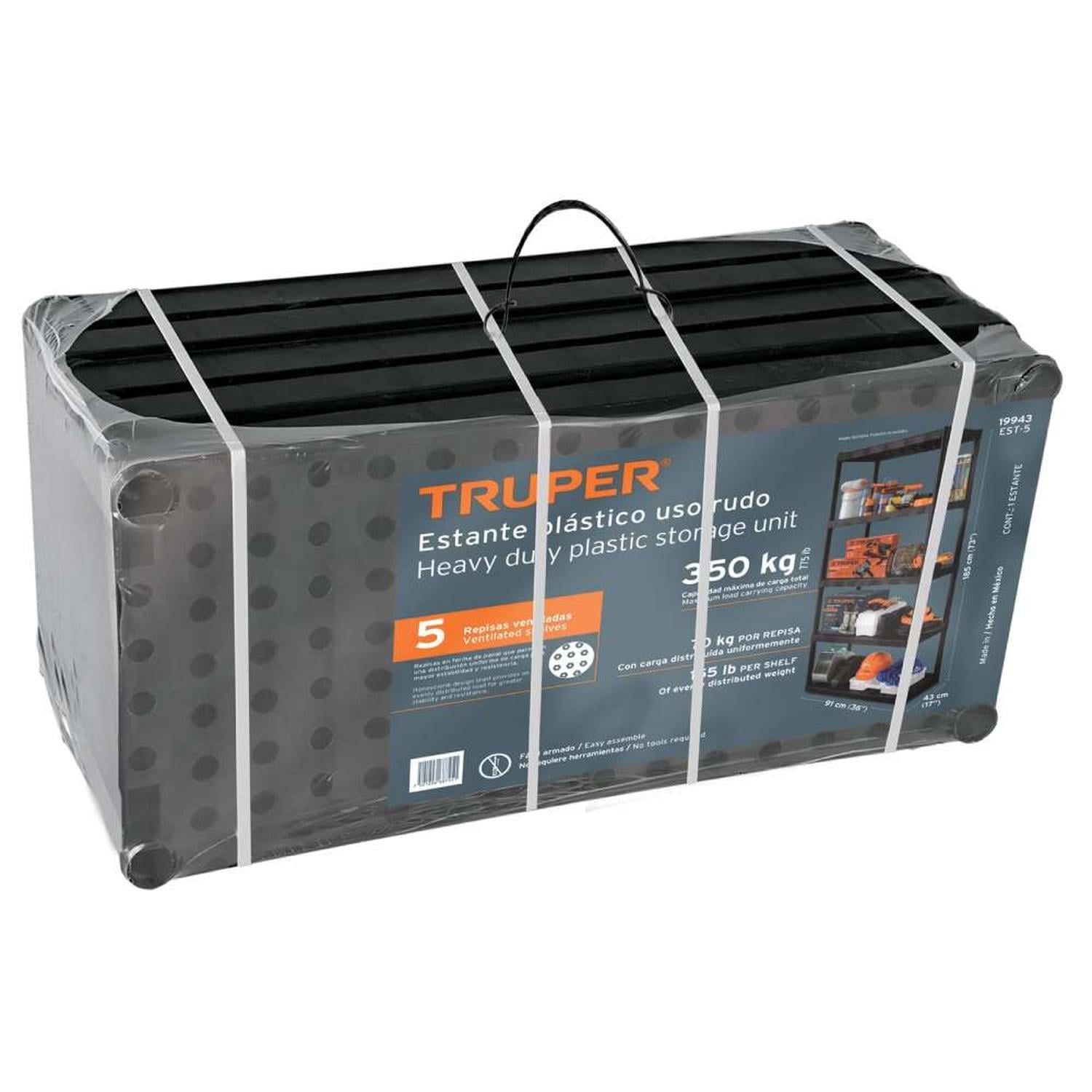 ESTANTE PLASTICO PESADO 5 NIVELES TRUPER 19943 COLOR NEGRO - 3