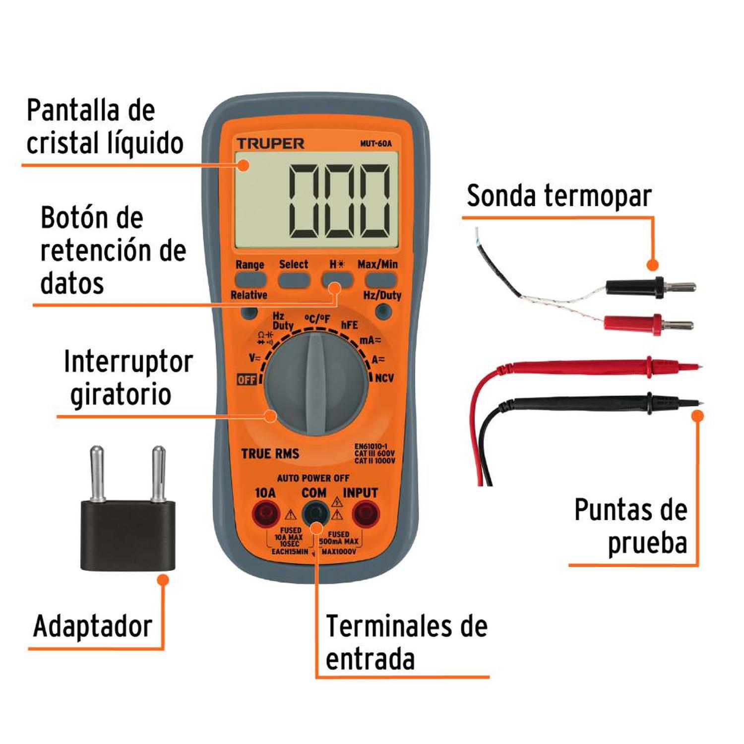 MULTIMETRO DIGITAL + 400 MV - 750 V TRUPER 100362 - 2