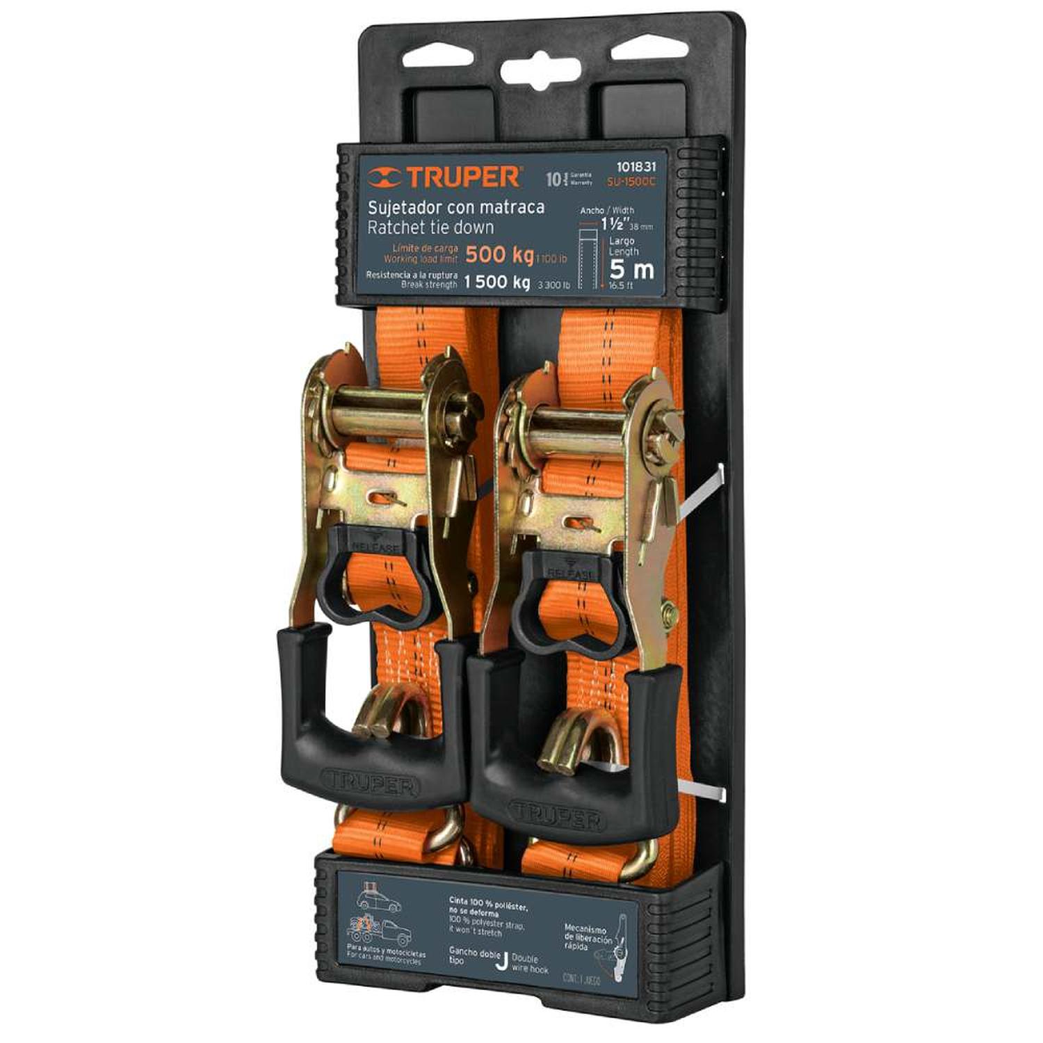 JUEGO DE SUJETADOR CON RATCHET 1500KG 2 PIEZAS TRUPER 101831 - 1