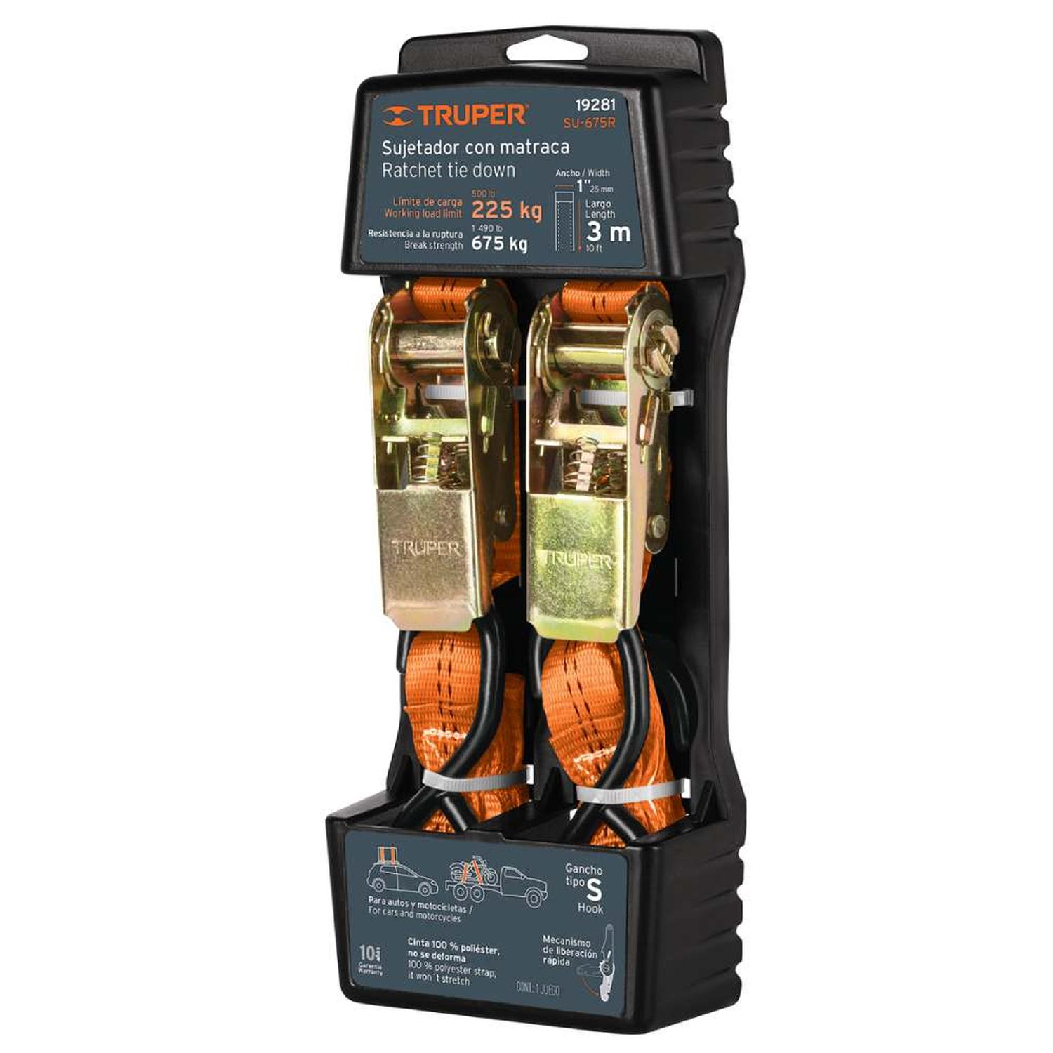 JUEGO DE SUJETADOR CON RATCHET 675KG 2 PIEZAS TRUPER 19281 - 1