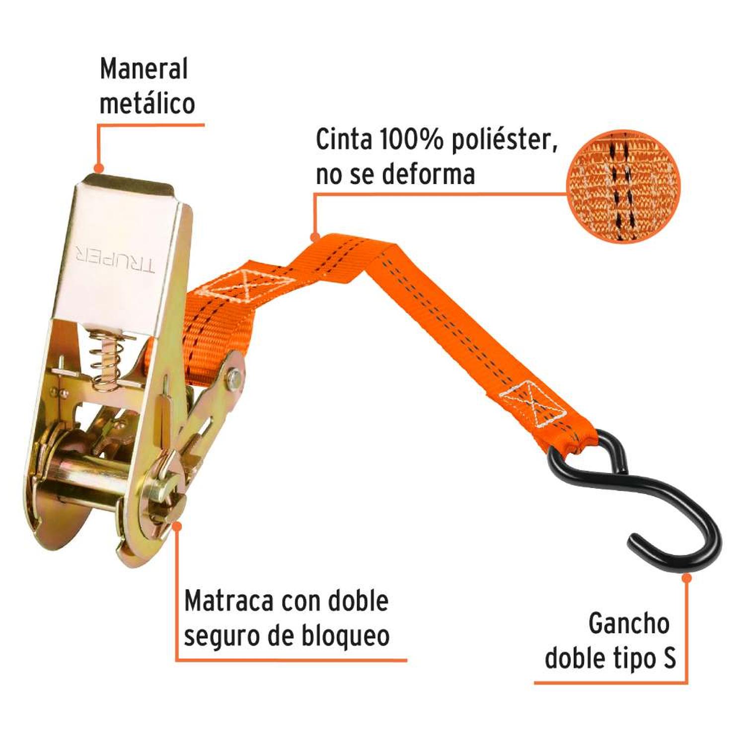 JUEGO DE SUJETADOR CON RATCHET 675KG 2 PIEZAS TRUPER 19281 - 2