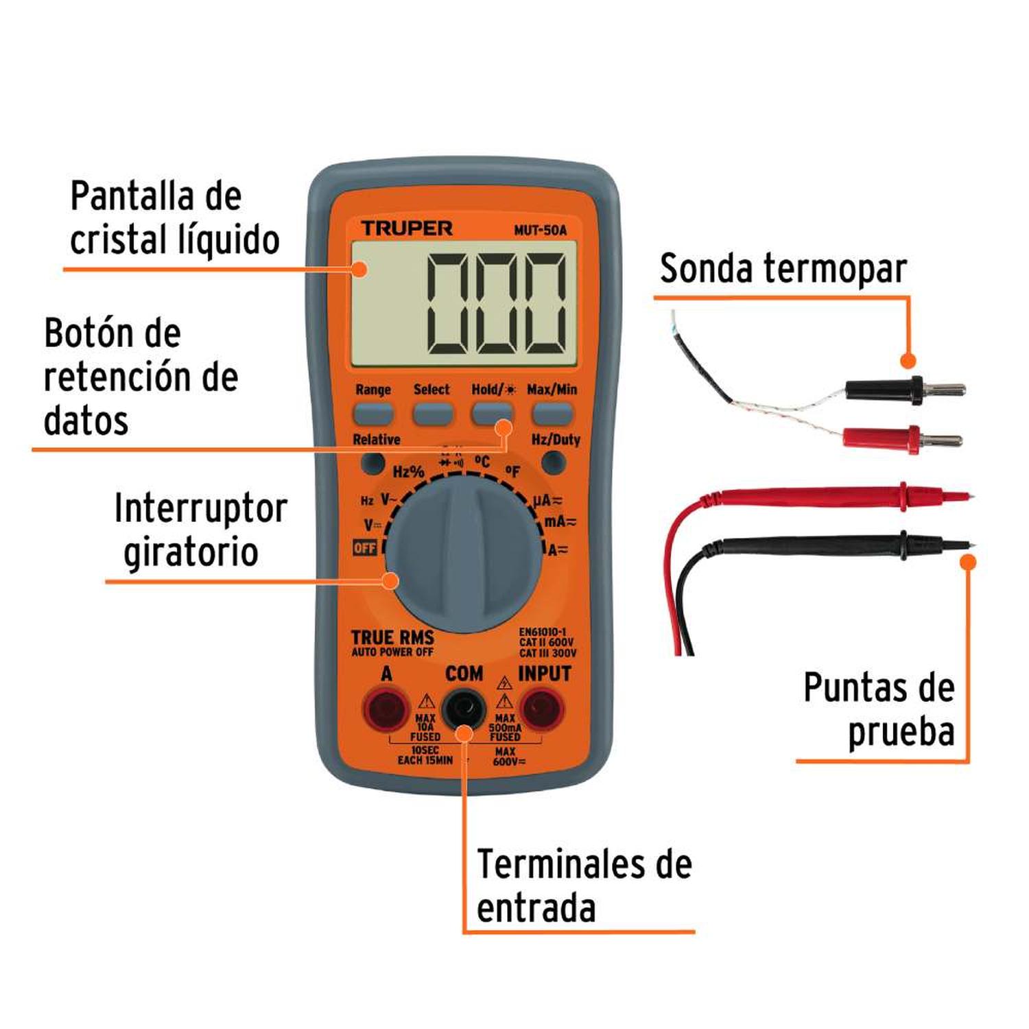 MULTIMETRO DIGITAL + 400 MV - 600 V TRUPER 100361 - 2