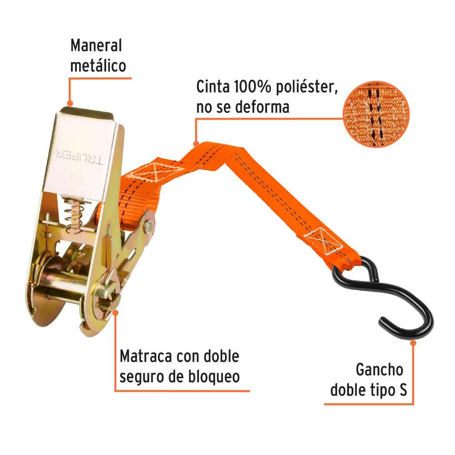 JUEGO DE SUJETADOR CON RATCHET 675KG 4 PIEZAS TRUPER 101742 - 2