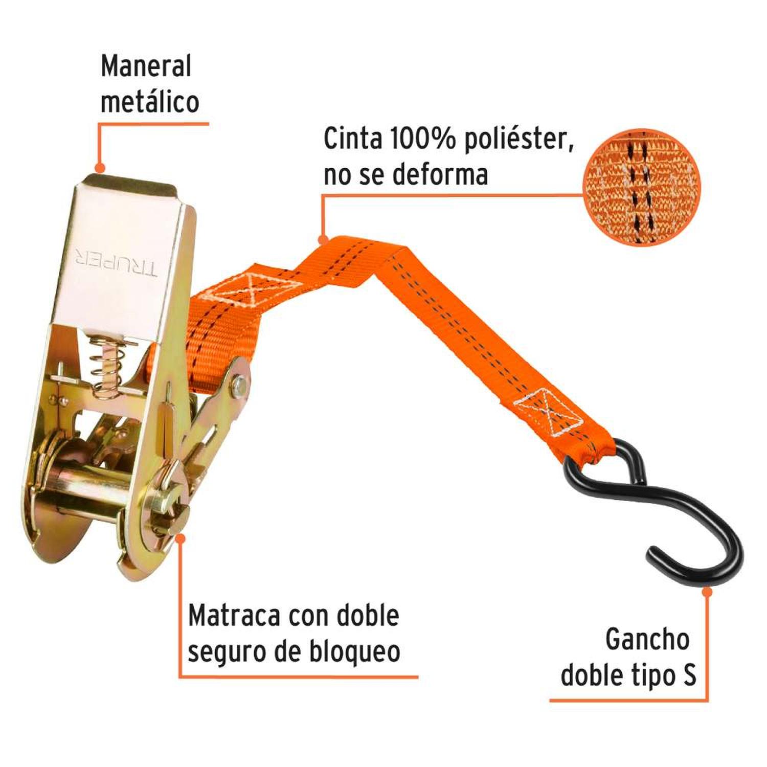 JUEGO DE SUJETADOR CON RATCHET 408KG 2 PIEZAS TRUPER 101739 - 2