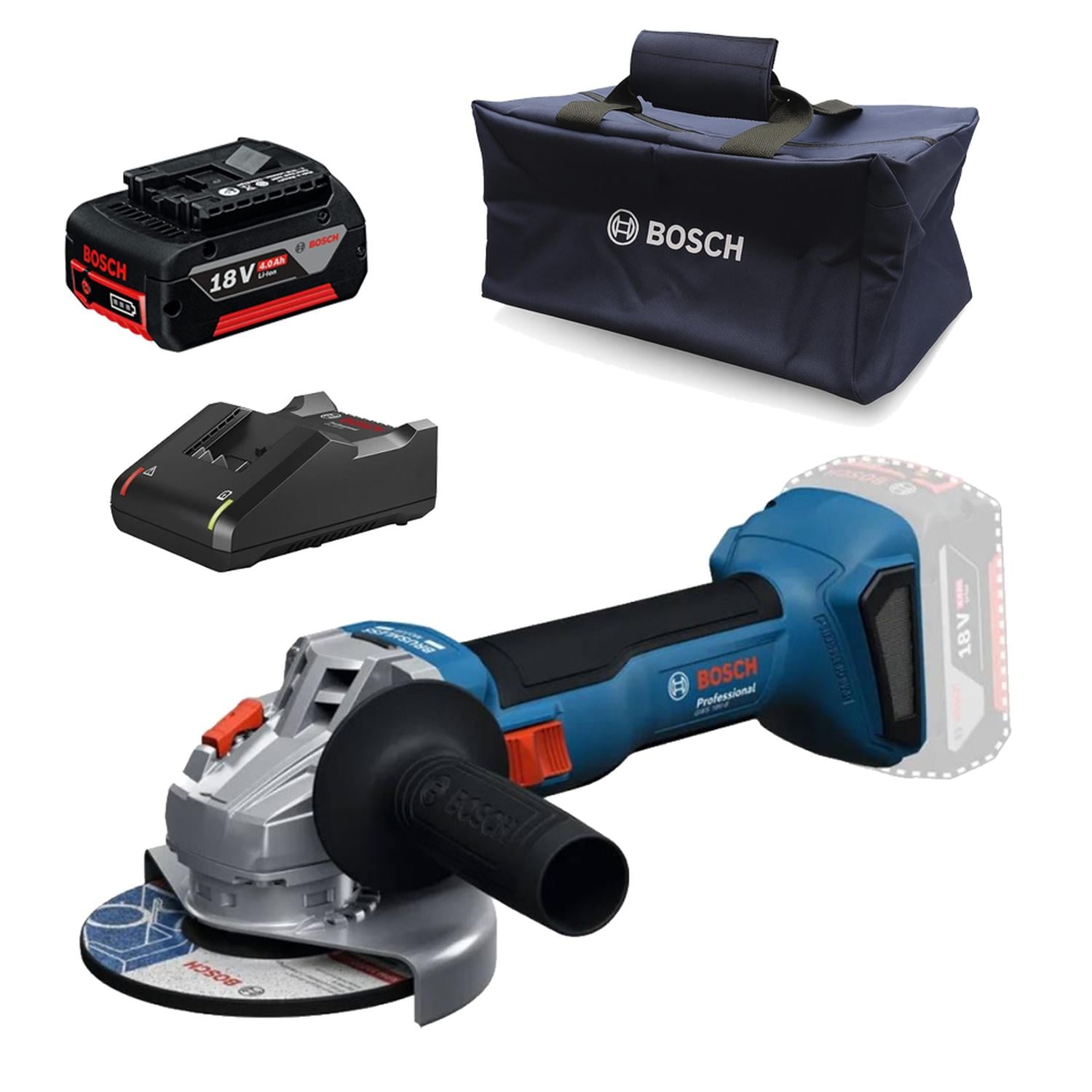 AMOLADORA 5' 18V BRUSHLESS + BATERÍA 4.0 AH + CARGADOR + BOLSO BOSCH 0615.A50.0CR-000 - 1