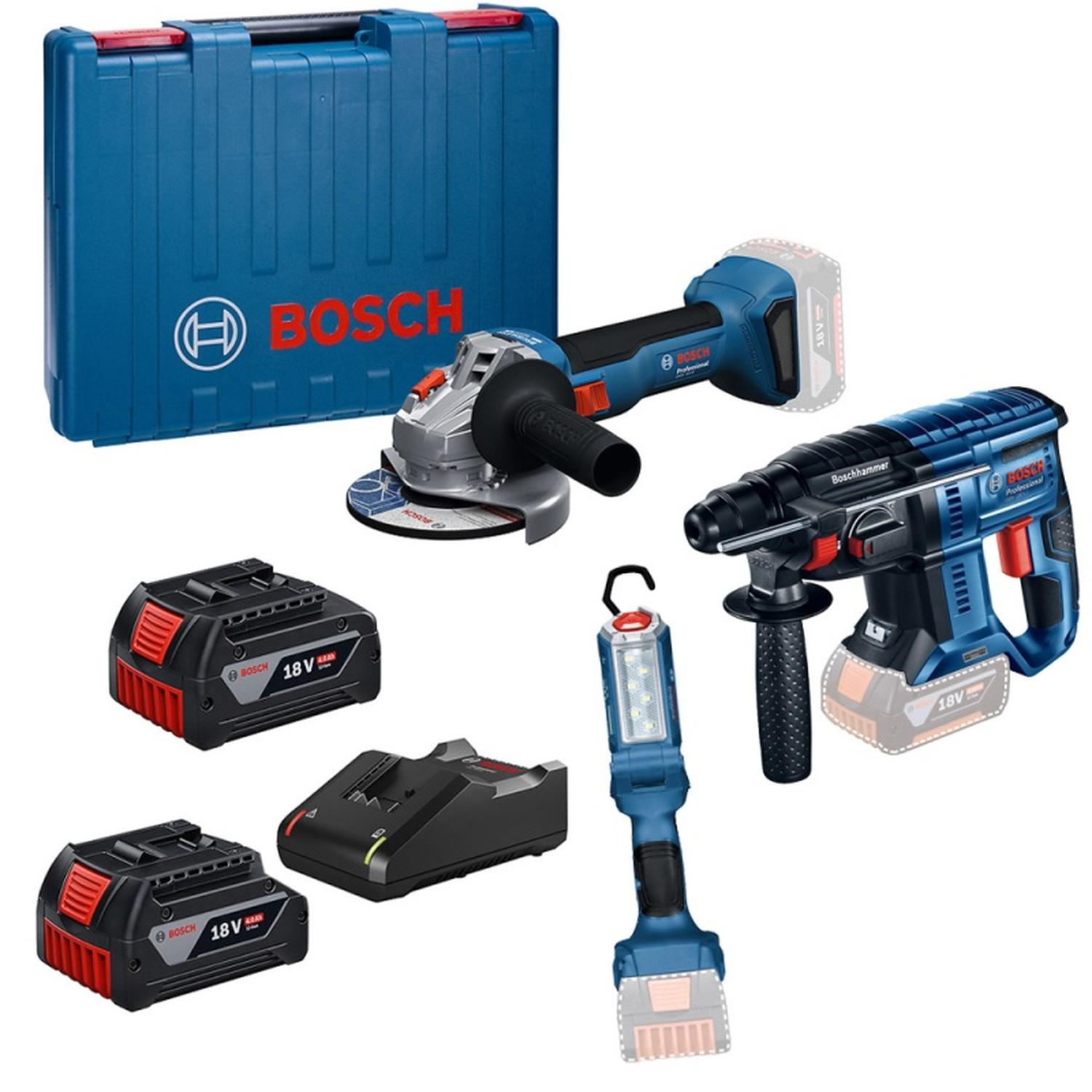 AMOLADORA 5' 2 BAT + ROTOMARTILLO SDS-PLUS 18V BRUSHLESS + LINTERNA BOSCH - 1