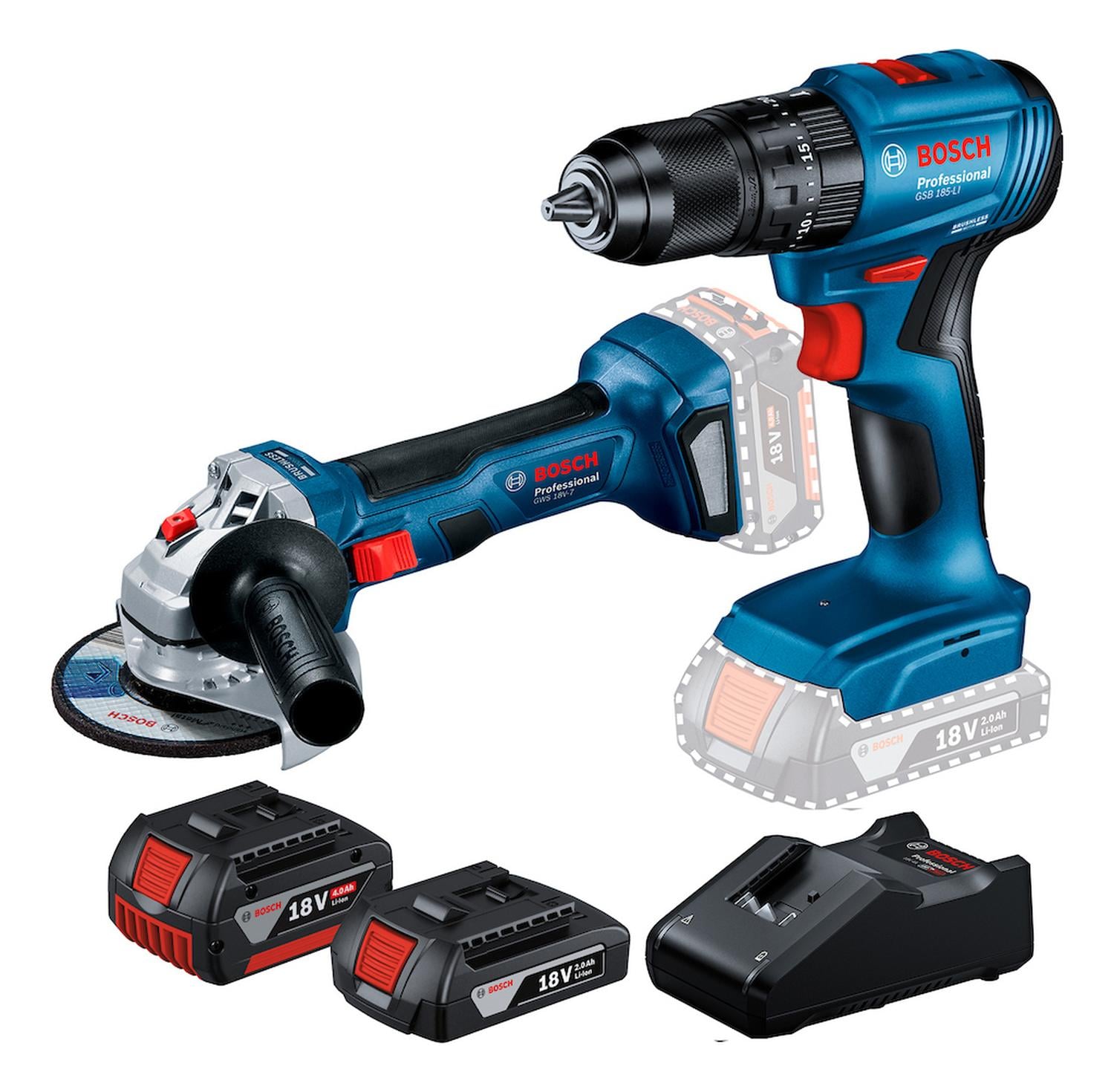 TALADRO PERCUTOR 1/2 + AMOLADORA 5 + 2 BAT Y CARG BOSCH - 1