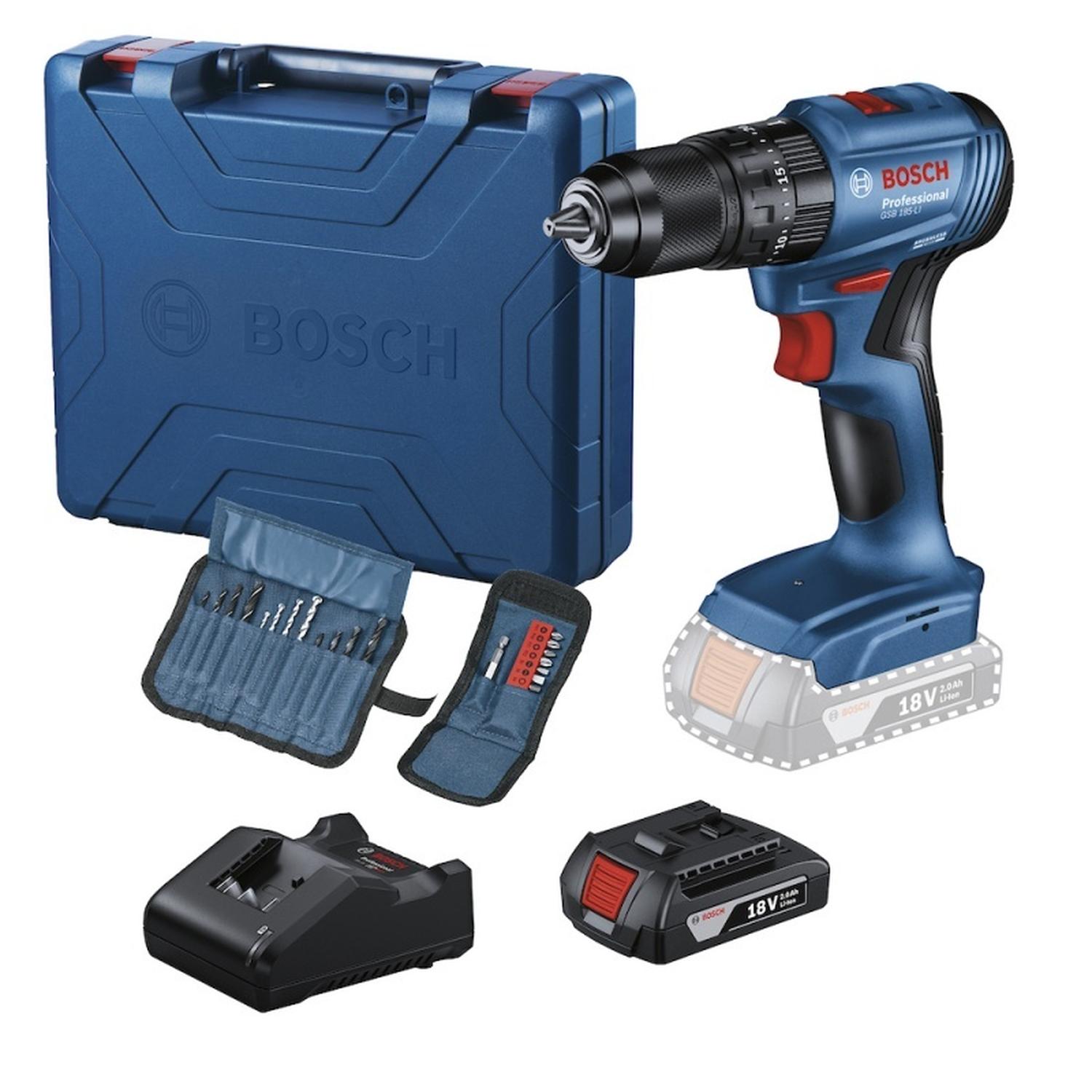 NIVEL LÁSER COMB. VERDE 15M GCL 2-15 G + TAL PERCUTOR 1/2' 18V BRUSHLESS + SET 23 PZS BOSCH GSB 185- - 5