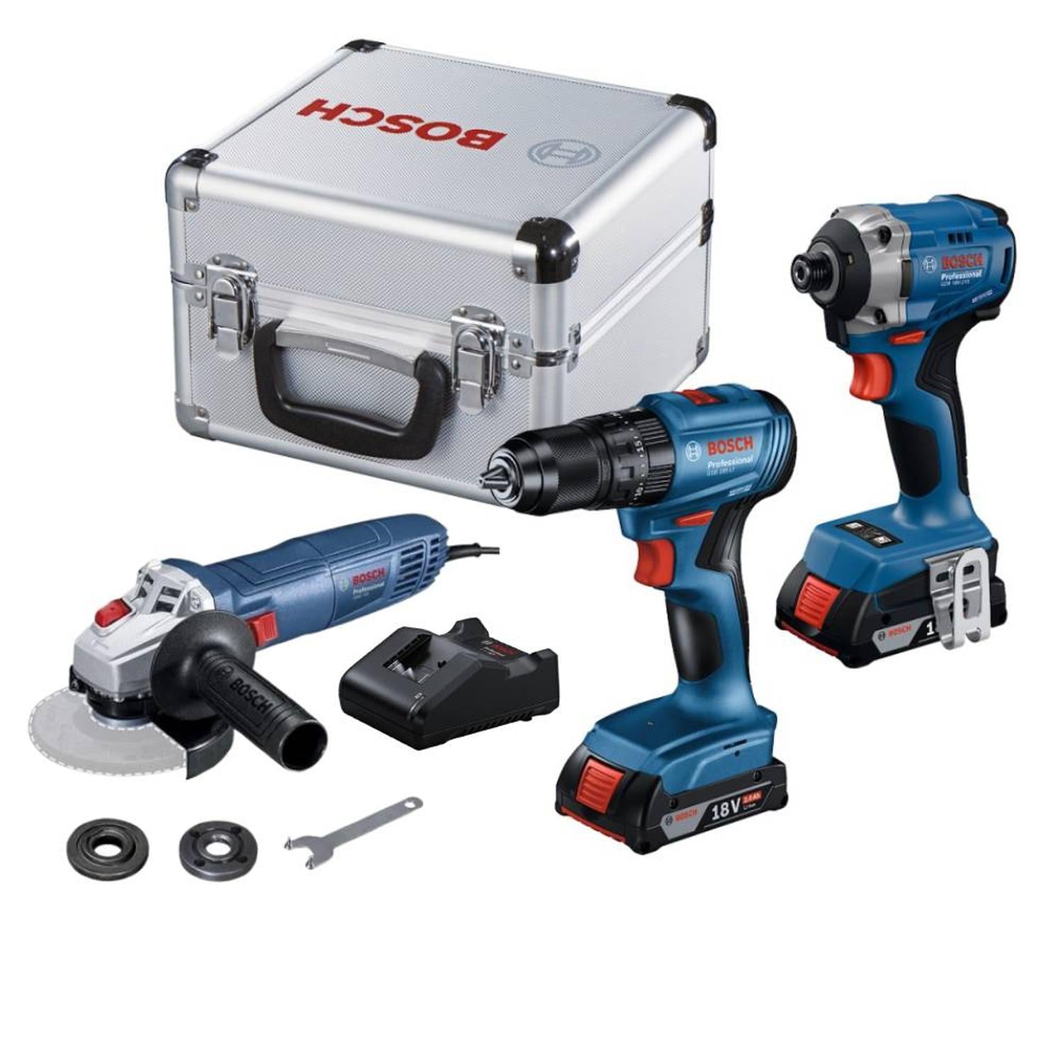TAL. PERCUTOR 1/2' GSB 185-LI + ATORN DE IMPACTO 1/4' GDR 18V-215 + AMOLADORA ANGULAR 4 1/2' 710W GW - 1