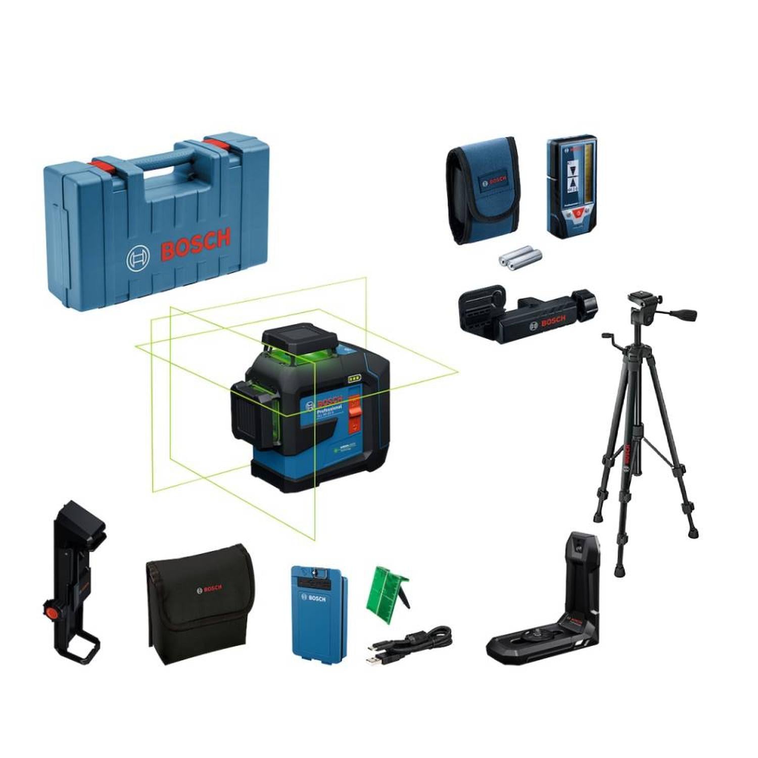 NIVEL LÁSER 360° 3 LÍNEAS VERDE 80 M 1 BAT Y RECEPTOR GLL 80-33 G + TRÍPODE PARA NIVEL ALTURA BT 150 - 1
