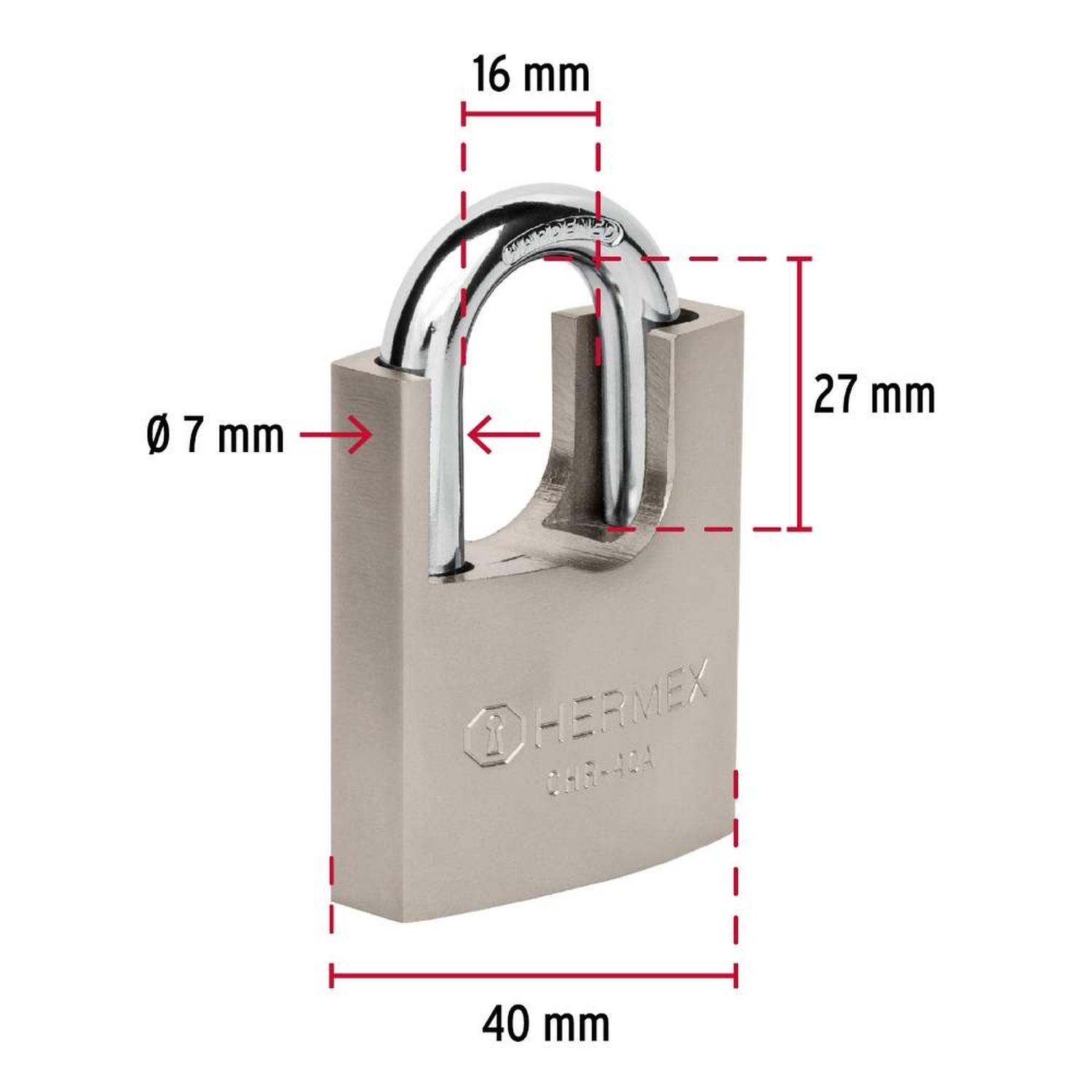 CANDADO DE HIERRO 40 MM ACORAZADO CON LLAVE ANTI-GANZUA NIVEL 5 HERMEX 43312 - 3
