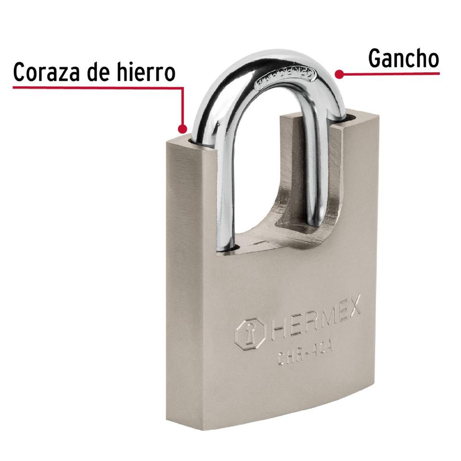 CANDADO DE HIERRO 40 MM ACORAZADO CON LLAVE ANTI-GANZUA NIVEL 5 HERMEX 43312 - 4