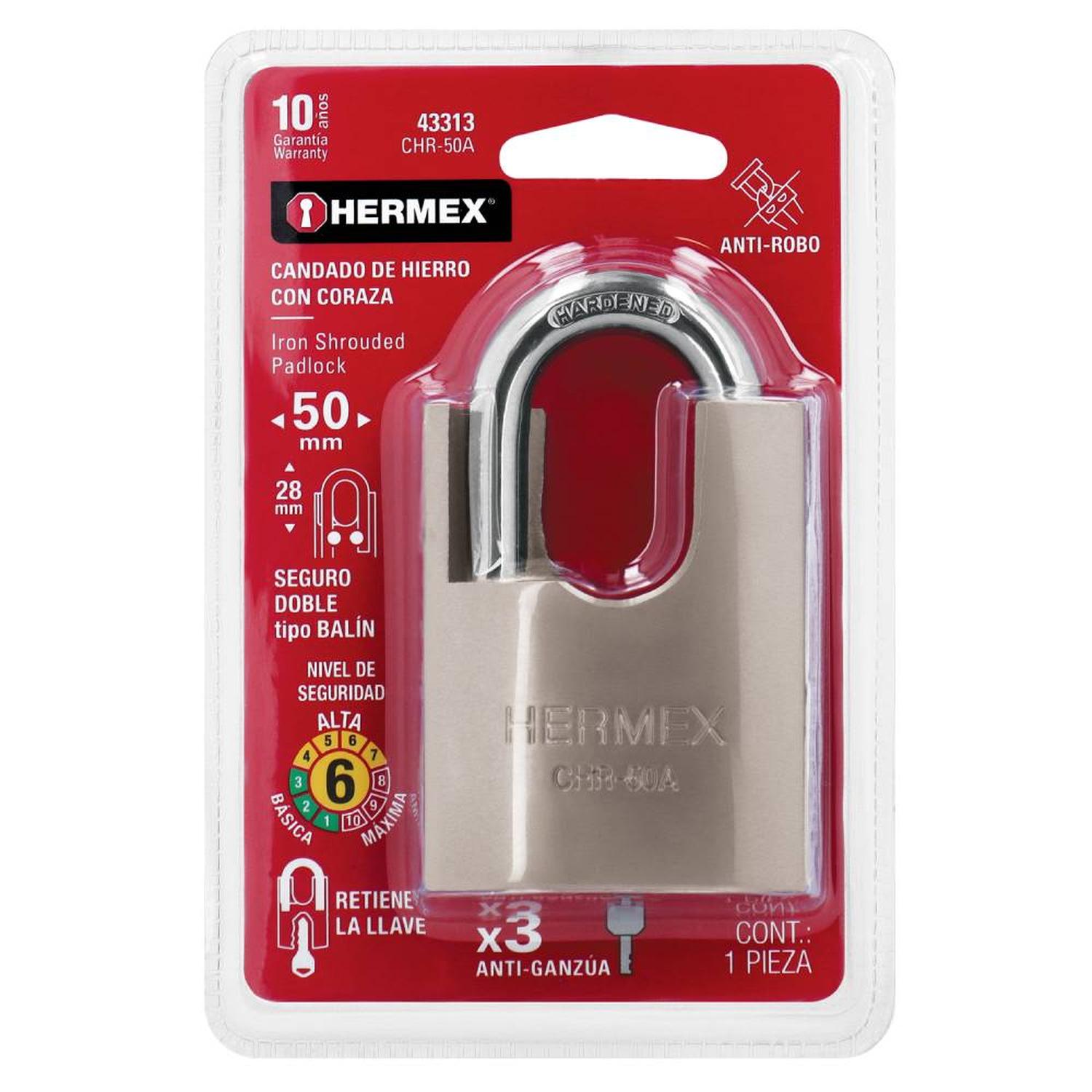 CANDADO DE HIERRO 50 MM ACORAZADO CON LLAVE ANTI-GANZUA NIVEL 6 HERMEX 43313 - 2
