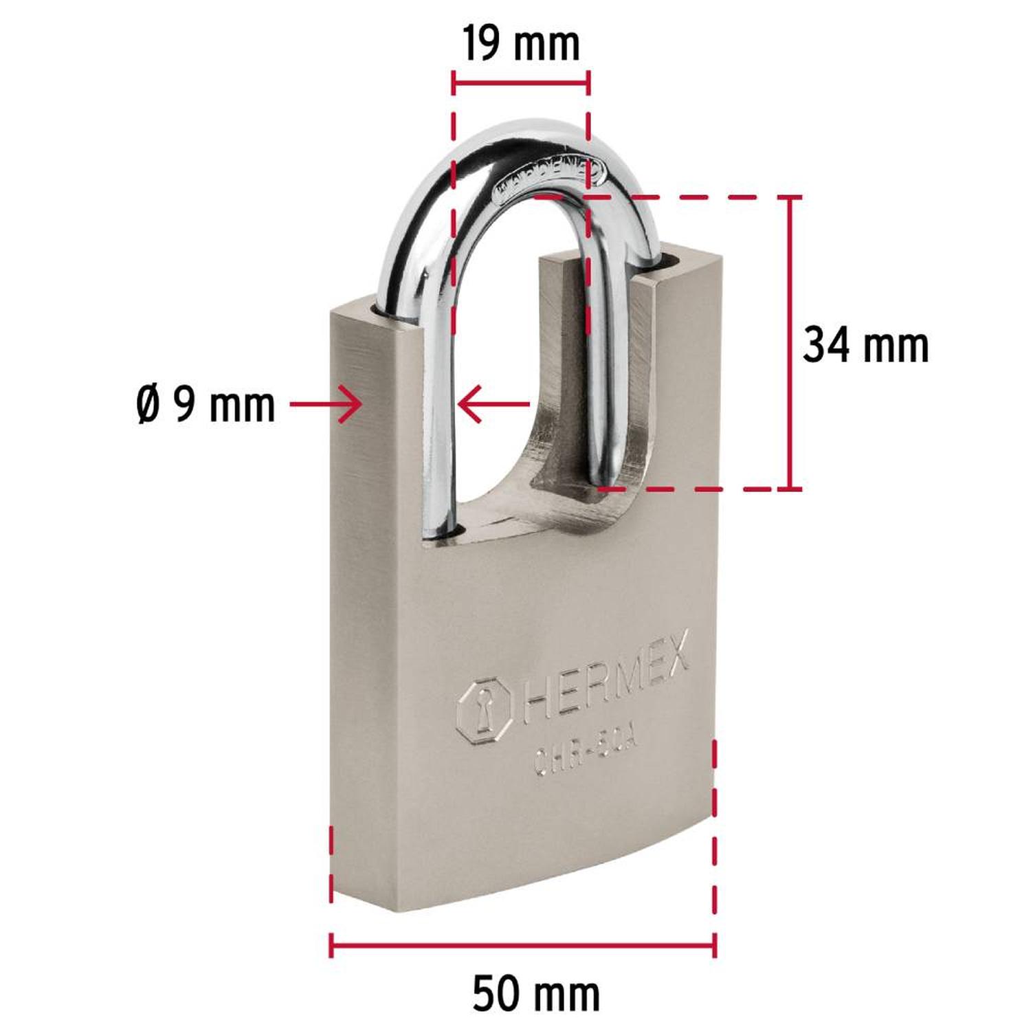 CANDADO DE HIERRO 50 MM ACORAZADO CON LLAVE ANTI-GANZUA NIVEL 6 HERMEX 43313 - 3