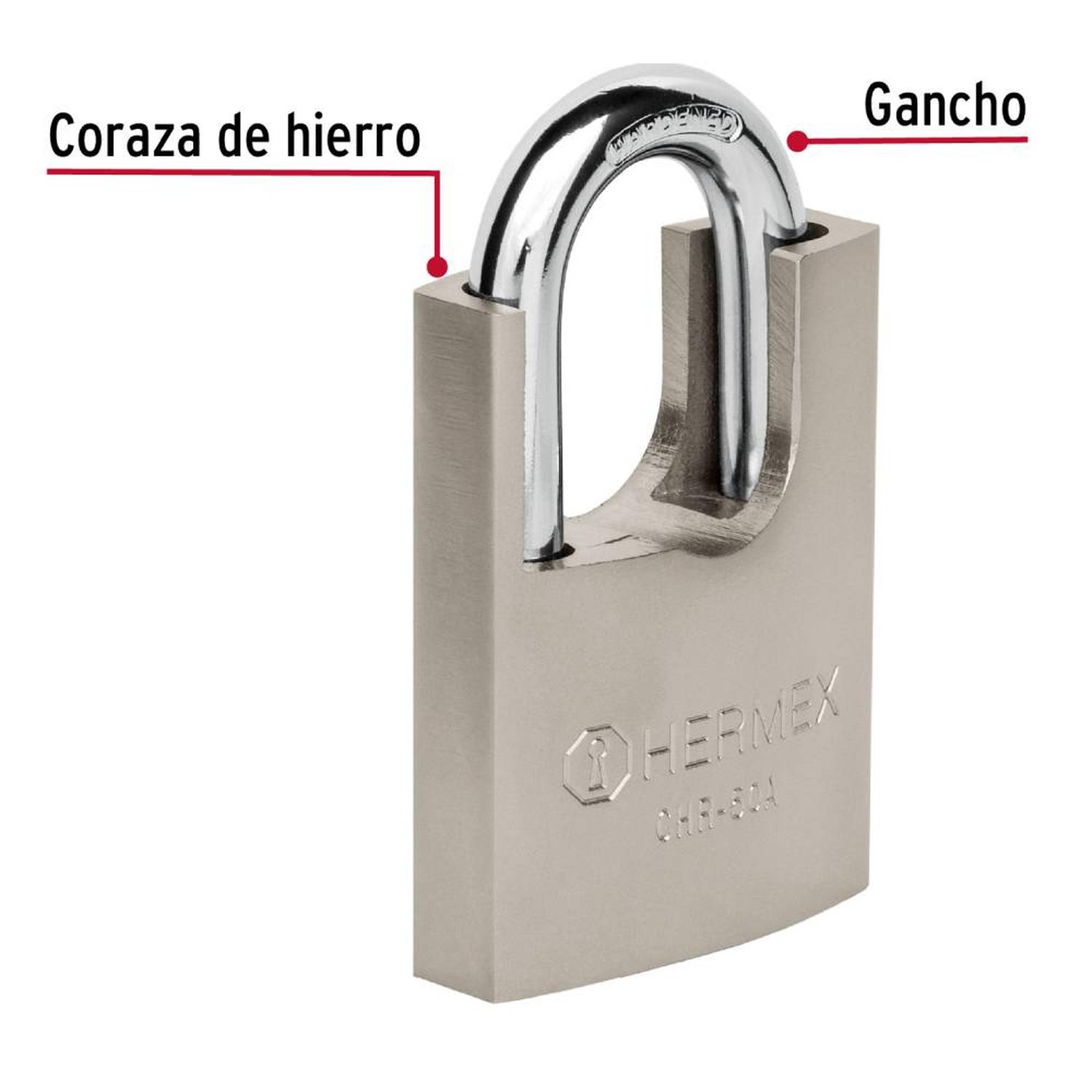 CANDADO DE HIERRO 50 MM ACORAZADO CON LLAVE ANTI-GANZUA NIVEL 6 HERMEX 43313 - 4