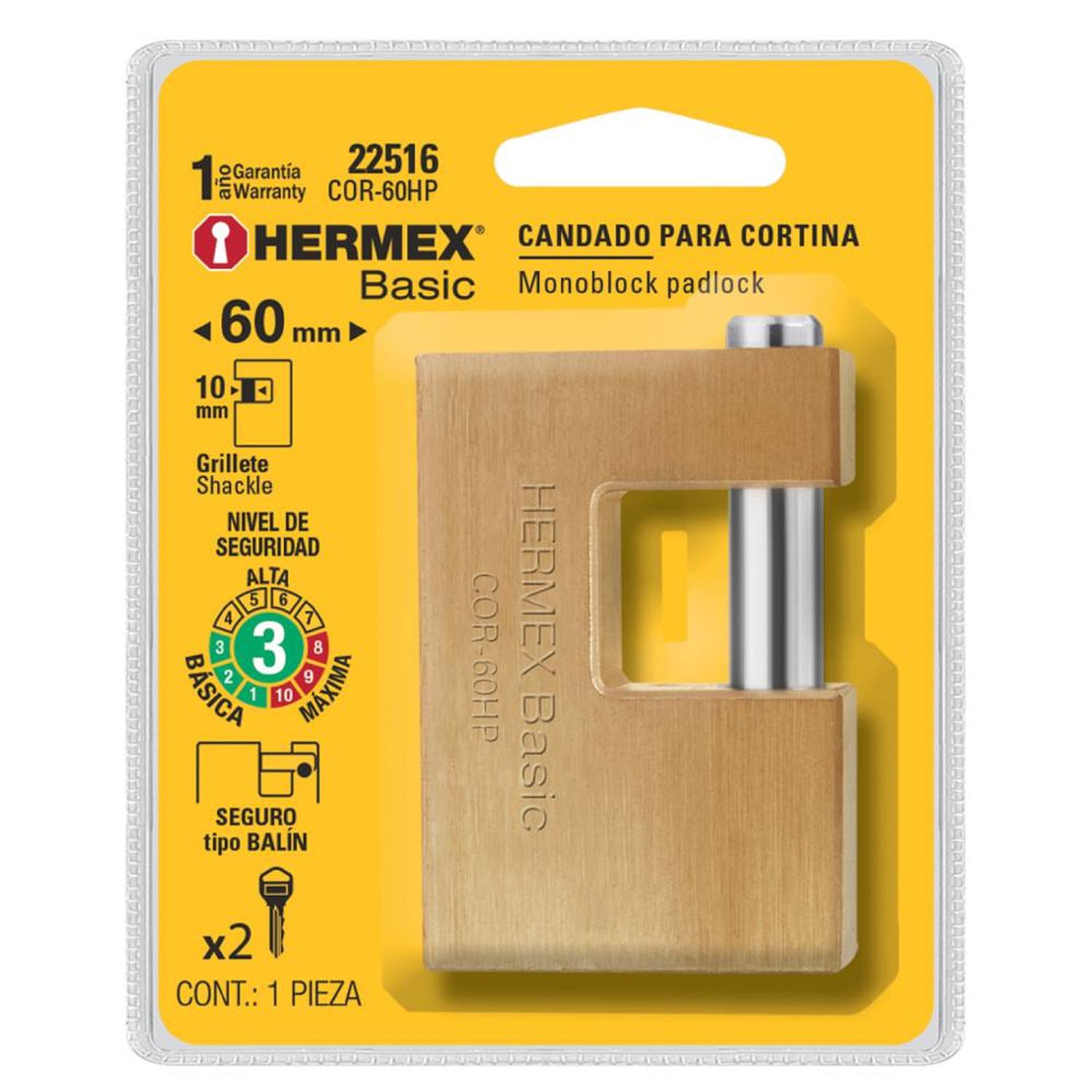 CANDADO DE HIERRO 60MM ANTIPALANCA CON LLAVE TRADICIONAL NIVEL 3 HERMEX 22516 - 2