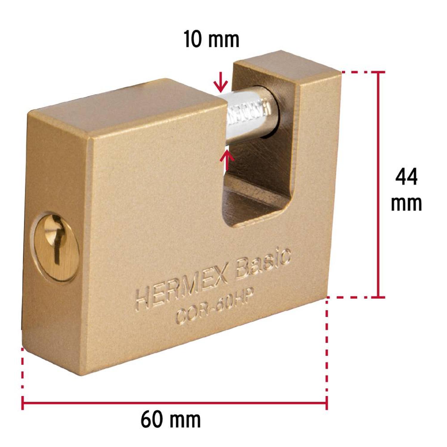 CANDADO DE HIERRO 60MM ANTIPALANCA CON LLAVE TRADICIONAL NIVEL 3 HERMEX 22516 - 3