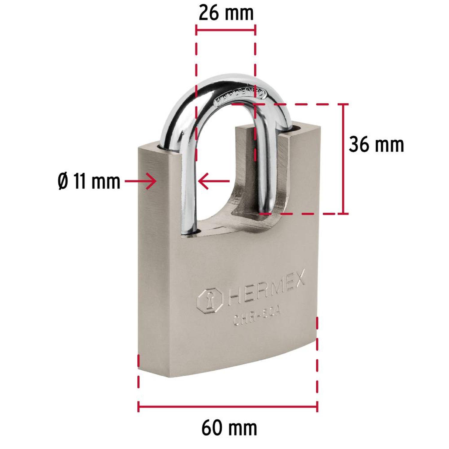 CANDADO DE HIERRO 60 MM ACORAZADO CON LLAVE ANTI-GANZUA NIVEL 6 HERMEX 43314 - 3