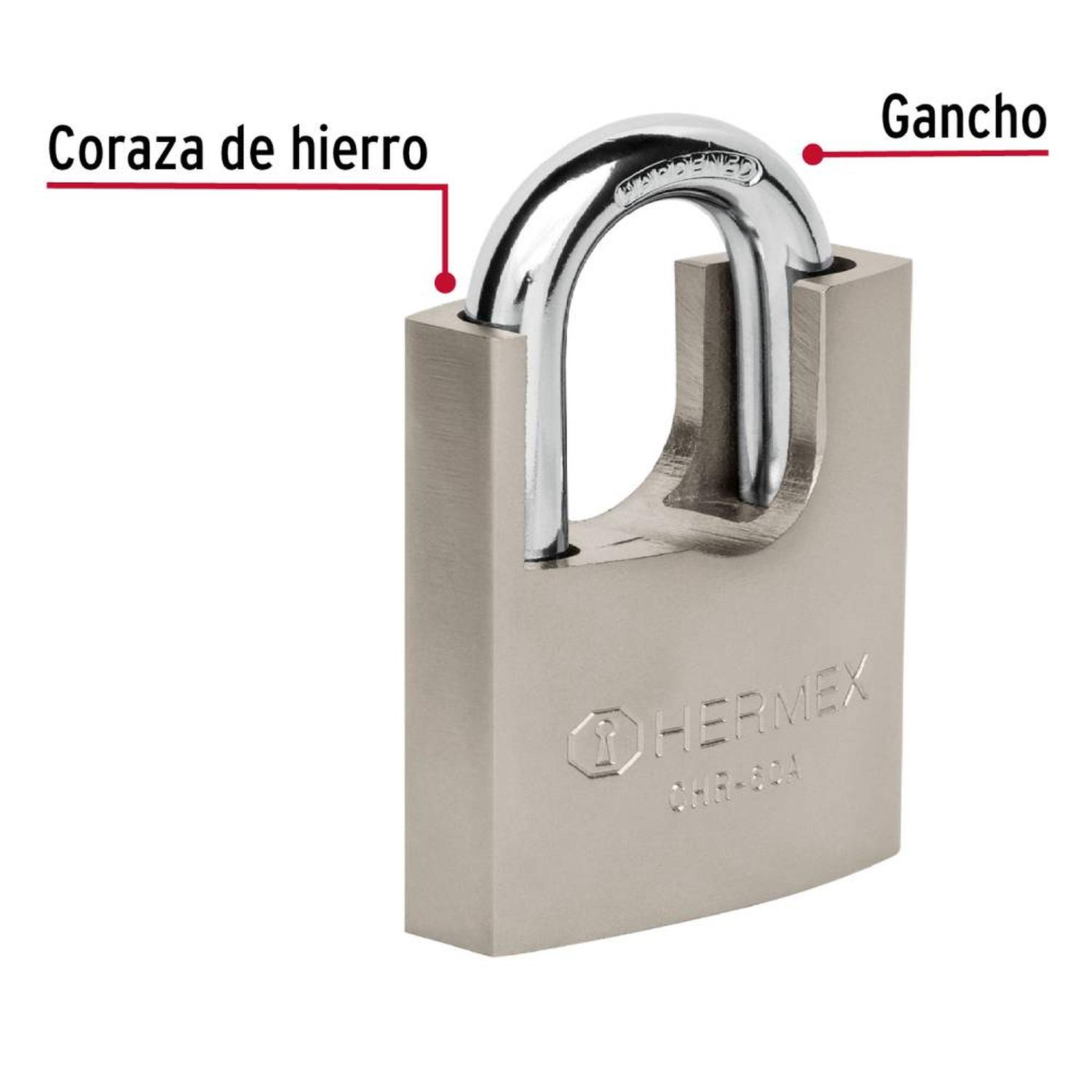 CANDADO DE HIERRO 60 MM ACORAZADO CON LLAVE ANTI-GANZUA NIVEL 6 HERMEX 43314 - 4