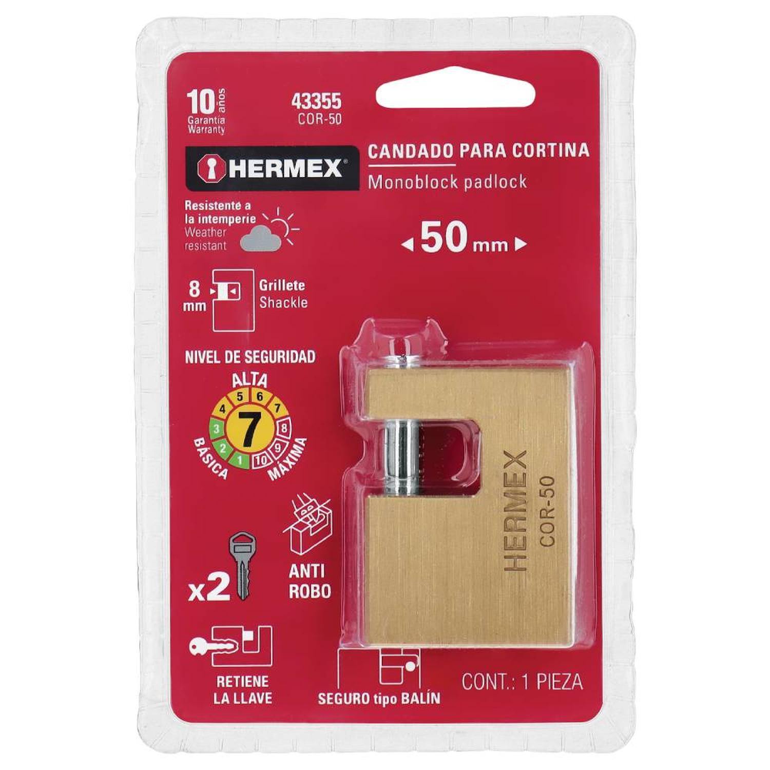 CANDADO DE HIERRO 50MM ANTIPALANCA CON LLAVE TRADICIONAL NIVEL 7 HERMEX 43355 - 2