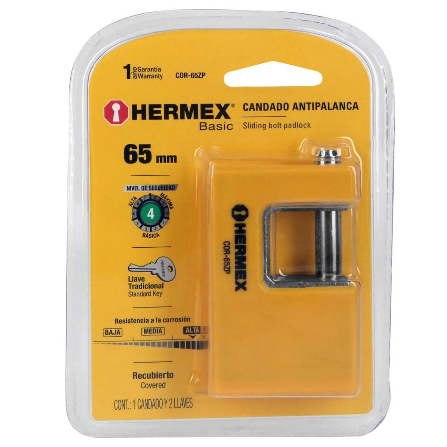 CANDADO METALICO RECUBRIMIENTO ABS 65 MM ANTIPALANCA CON LLAVE TRADICIONAL NIVEL 4 HERMEX 22514 - 2